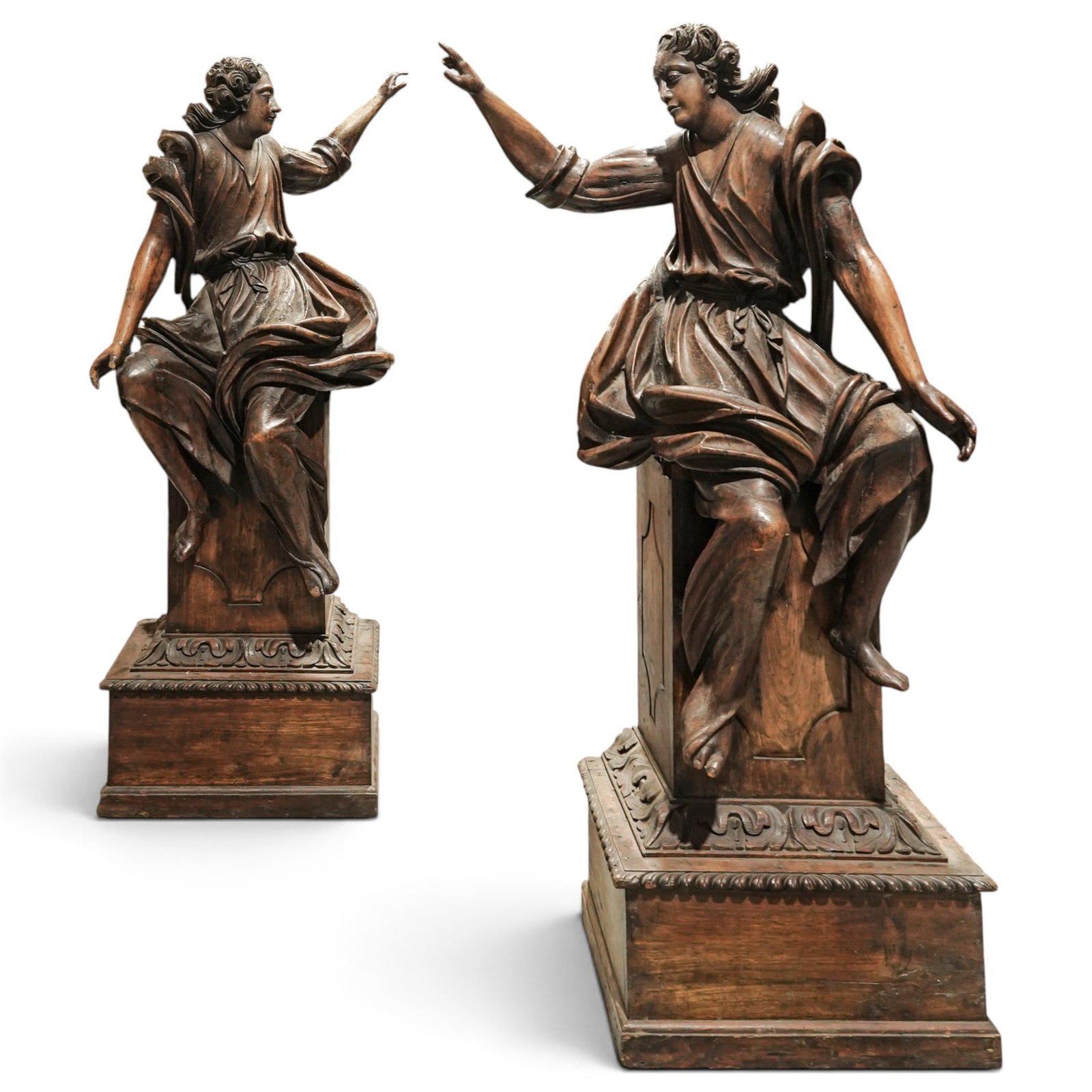 Pair of Antique Dutch Baroque Carved Oak Figures of Seated Angels (1 of 5)