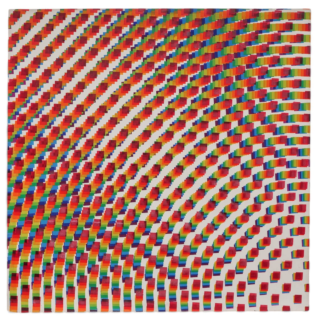 Francois Morellet (French, 1926-2016) Silkscreen Ink on Board: Francois Morellet (French, 1926-2016) Silkscreen Ink on Board 1971, France A geometric abstract composition by French artist, François Morellet, titled "10 trames de carrés réguliers pivotées sur