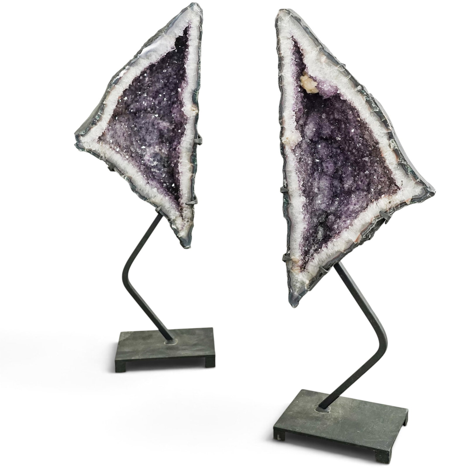 Pair Triangular Amethyst Geode Cathedrals with Stands - 3