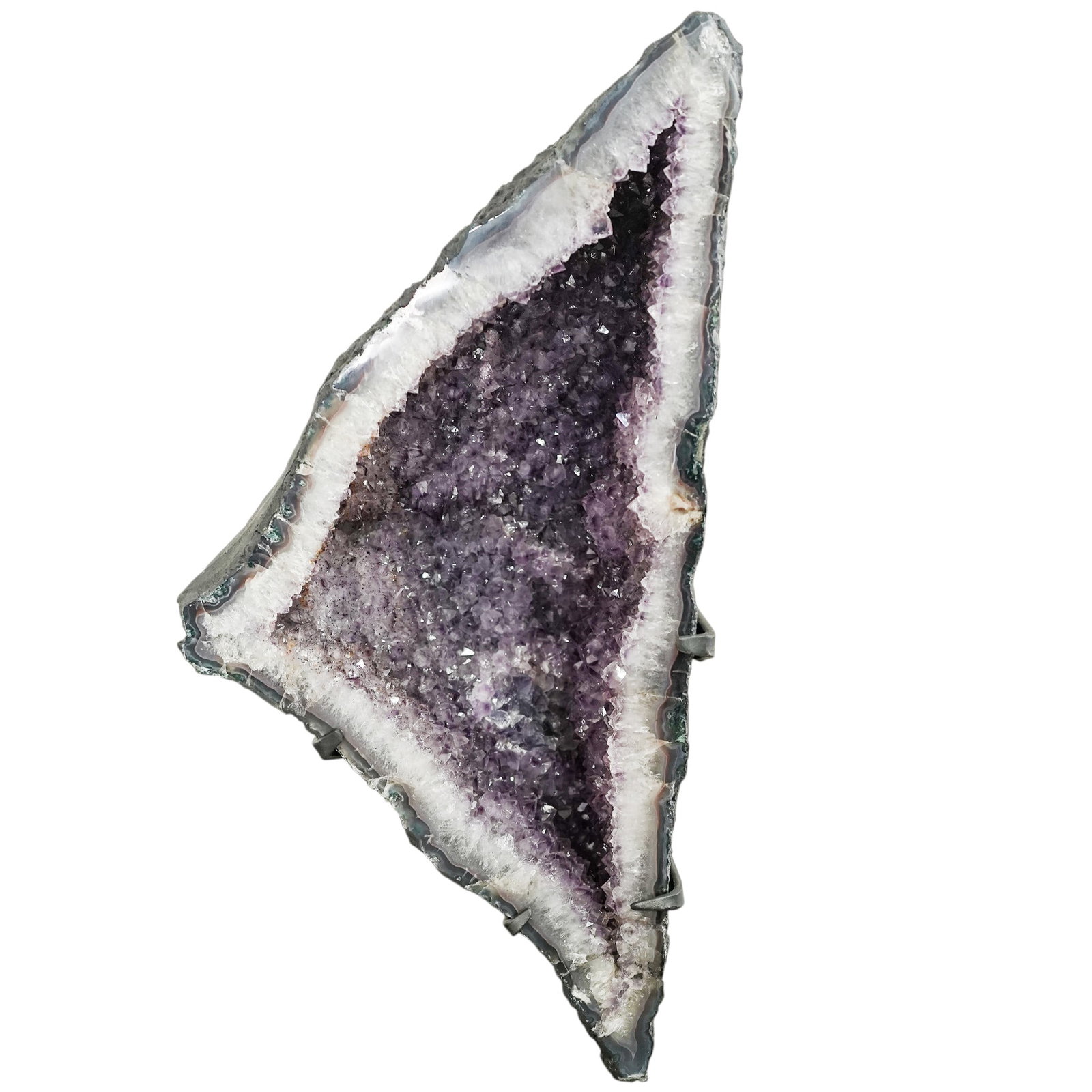 Pair Triangular Amethyst Geode Cathedrals with Stands - 4