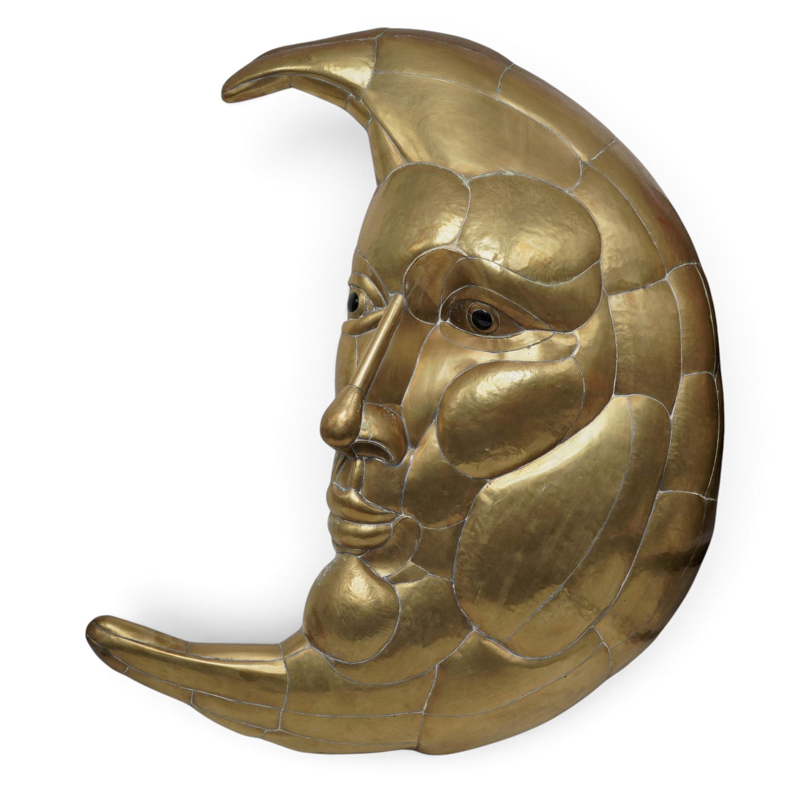 Bustamante Style Brass Crescent Moon Sculpture: Bustamante Style Brass Crescent Moon Sculpture 20th century A brass crescent moon sculpture attributed to Bustamante. H (approx.) 42" x W (approx.) 34"-35"