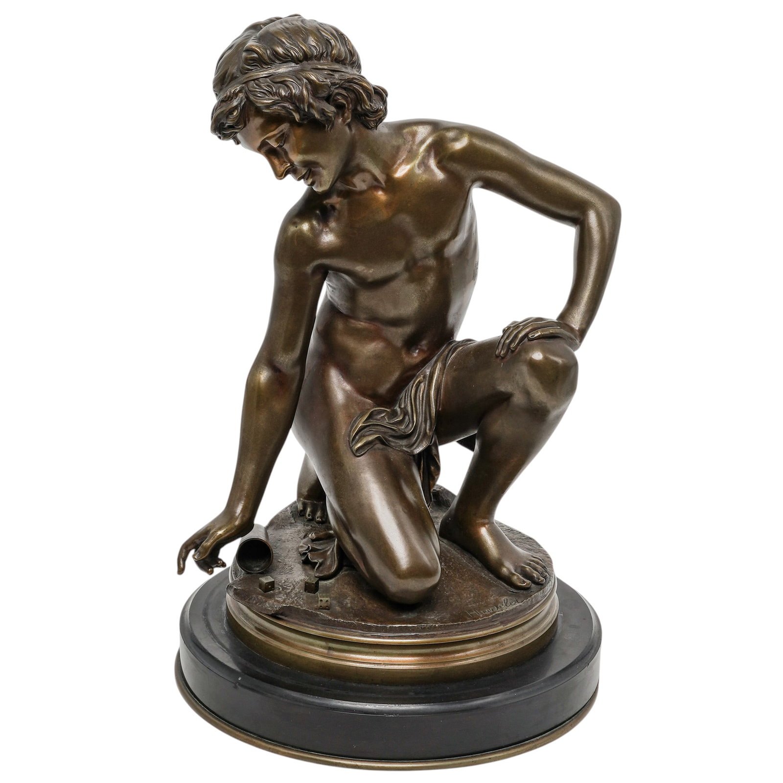 Large Henry Paul Hudelet (French, 1849–1878) "Le joueur de des" Bronze Sculpture (1 of 9)