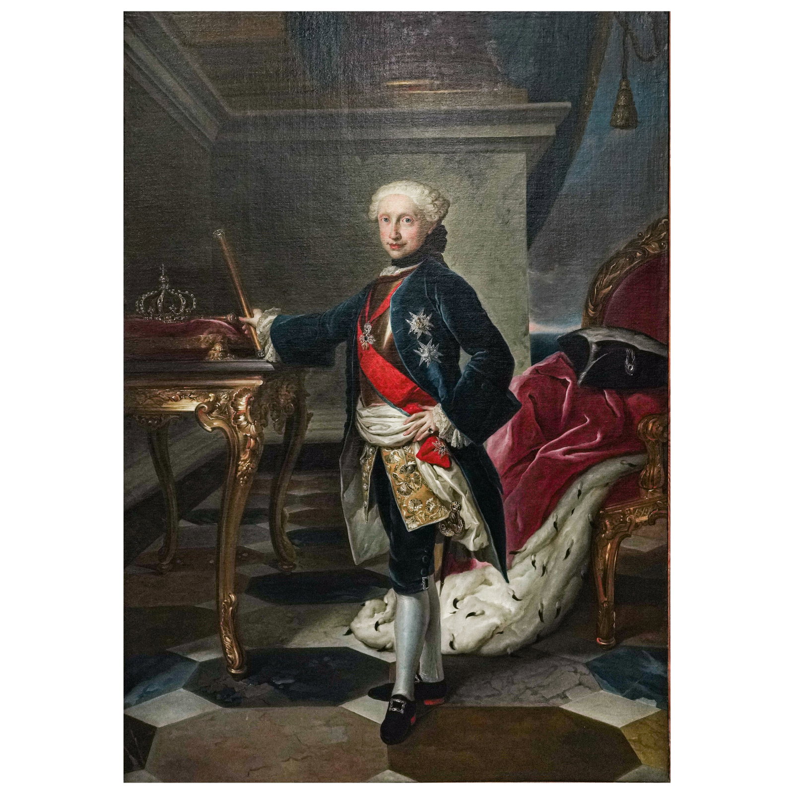 Antique Portrait of King Ferdinand IV After Anton Raphael Mengs Oil Painting (1 of 3)