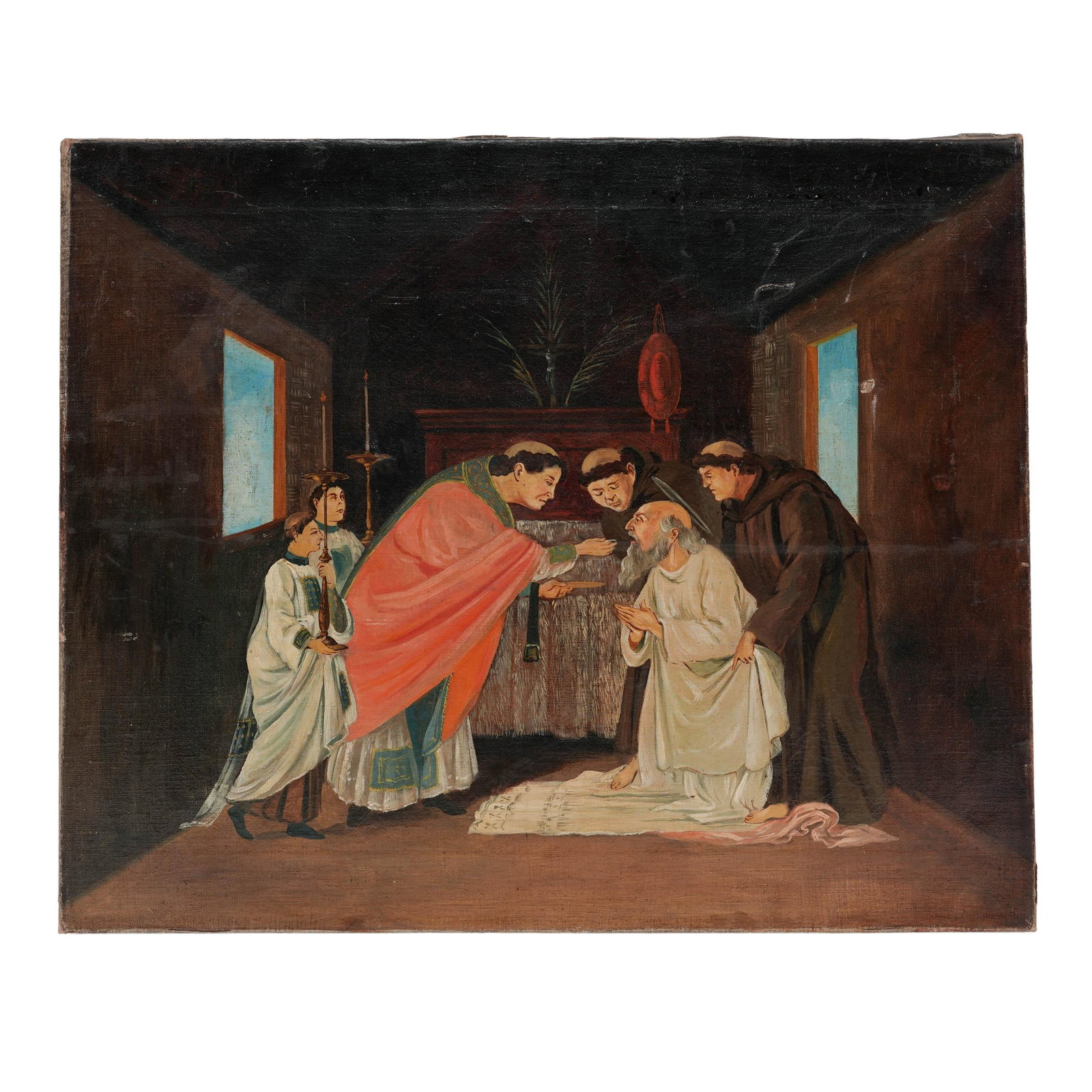19th Cent. "The Last Communion of Saint Jerome" Oil On Canvas Painting (1 of 3)