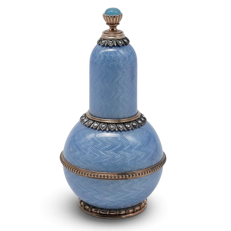 Russian Imperial Faberge Era Gilded Silver Enamel Perfume Bottle (1 of 6)
