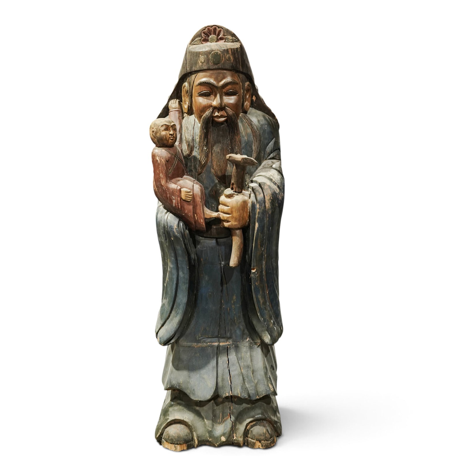 Vintage Chinese Carved Wood Lu Xing Sculpture (1 of 6)