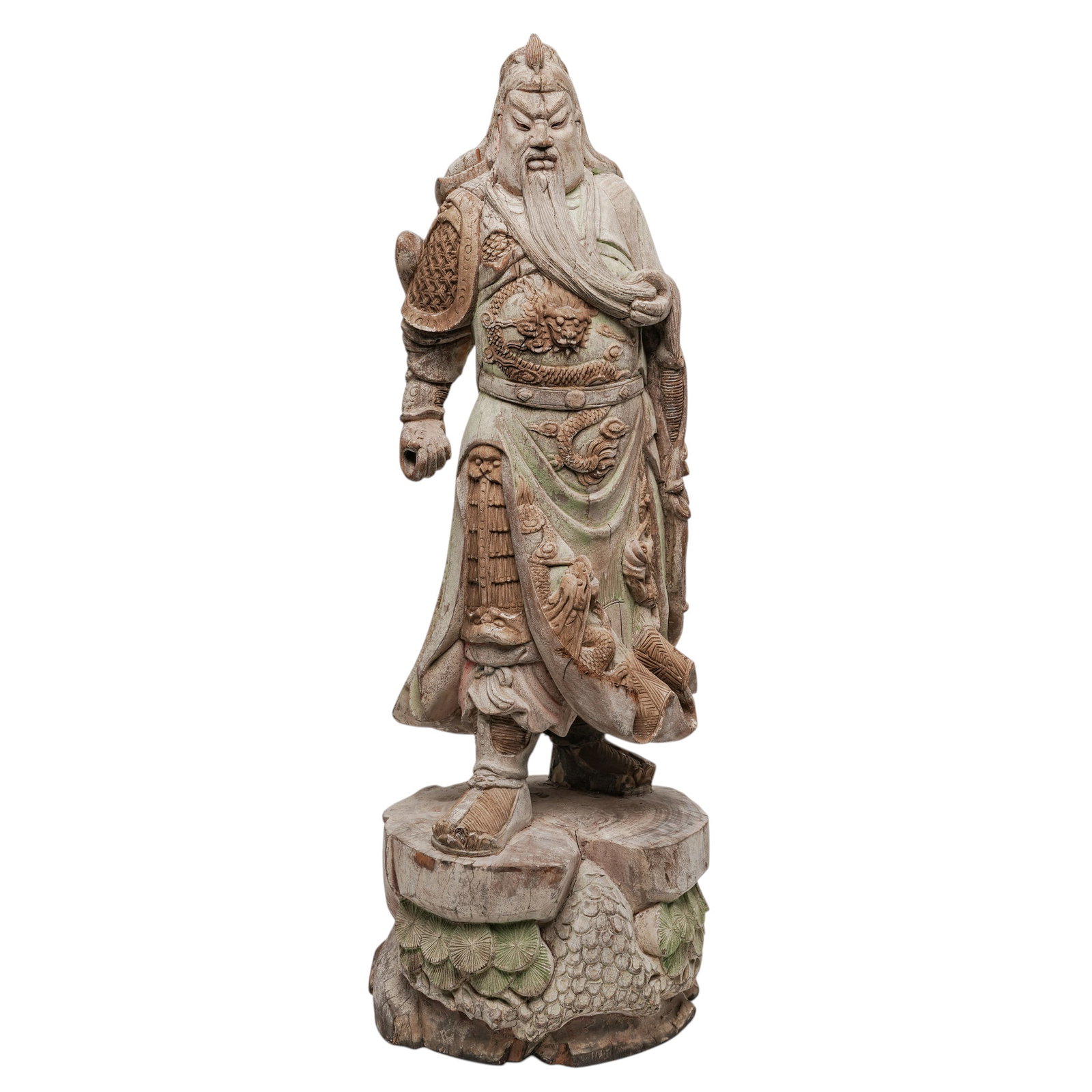 Antique Chinese Guan Gong Carved Wooden Statue: Antique Chinese Guan Gong Carved Wooden Statue 19th Cent Possibly Older, China Chinese hand-carved wood sculpture depicting Guan Gong (Guan Yu), the revered Chinese warrior deity associated with