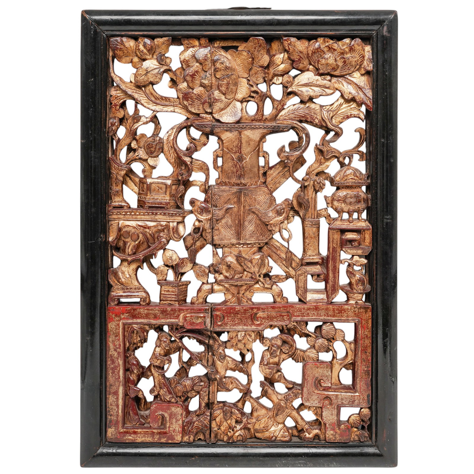 Antique Chinese Carved Giltwood & Lacquered Architectural Panel (1 of 7)
