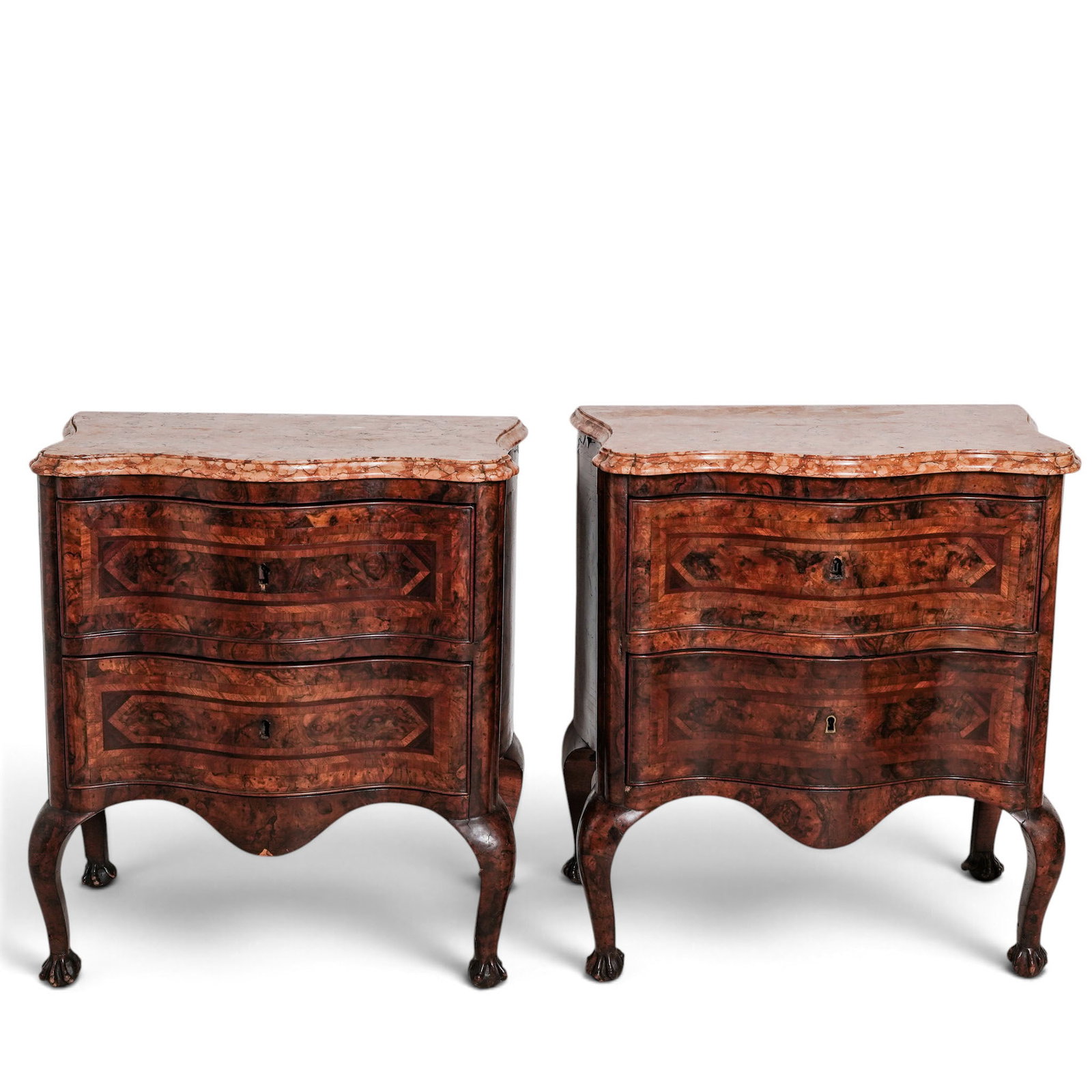 Pair of Italian Baroque Revival Burl Wood & Marble Commodes (1 of 9)