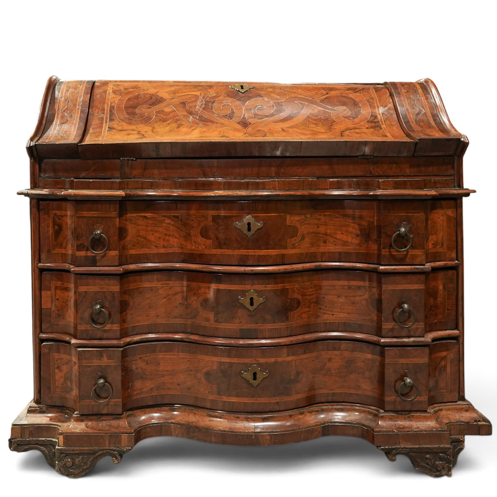 Antique Italian Venetian Marquetry Inlaid Bombe Secretary Desk (1 of 8)