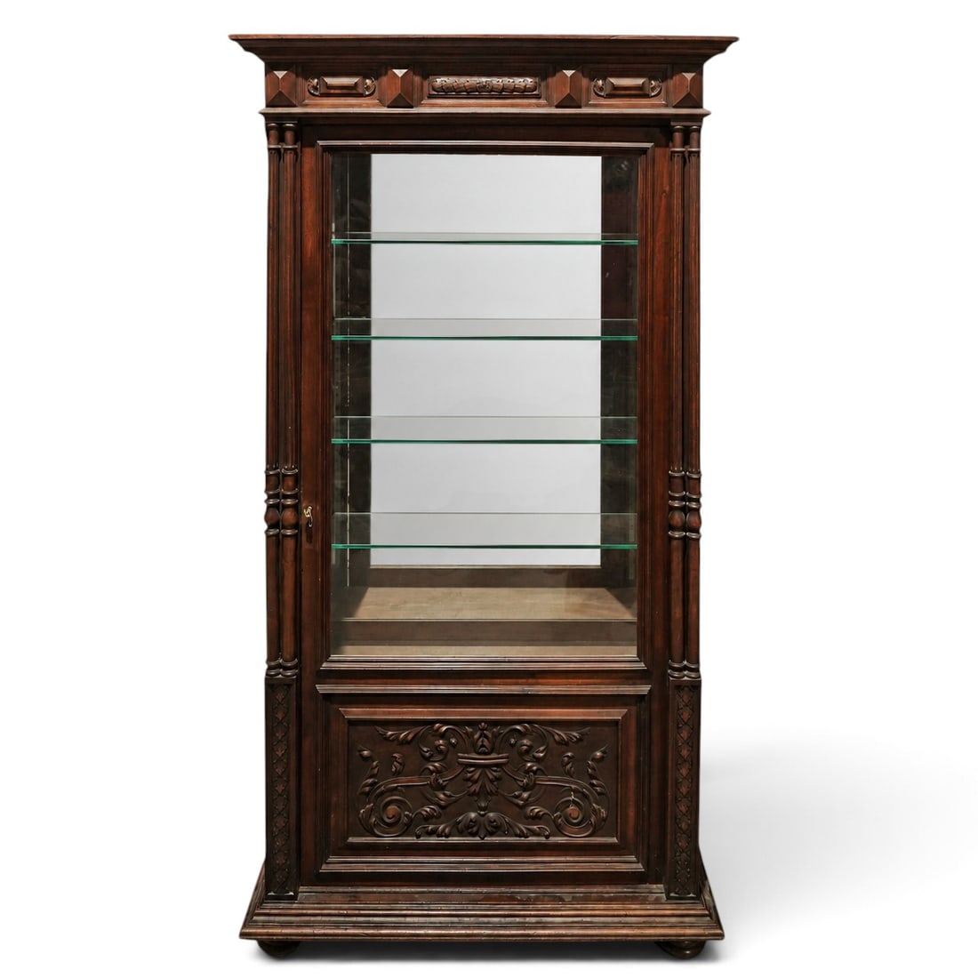 Antique French Renaissance Revival Style Carved Walnut Vitrine (1 of 9)