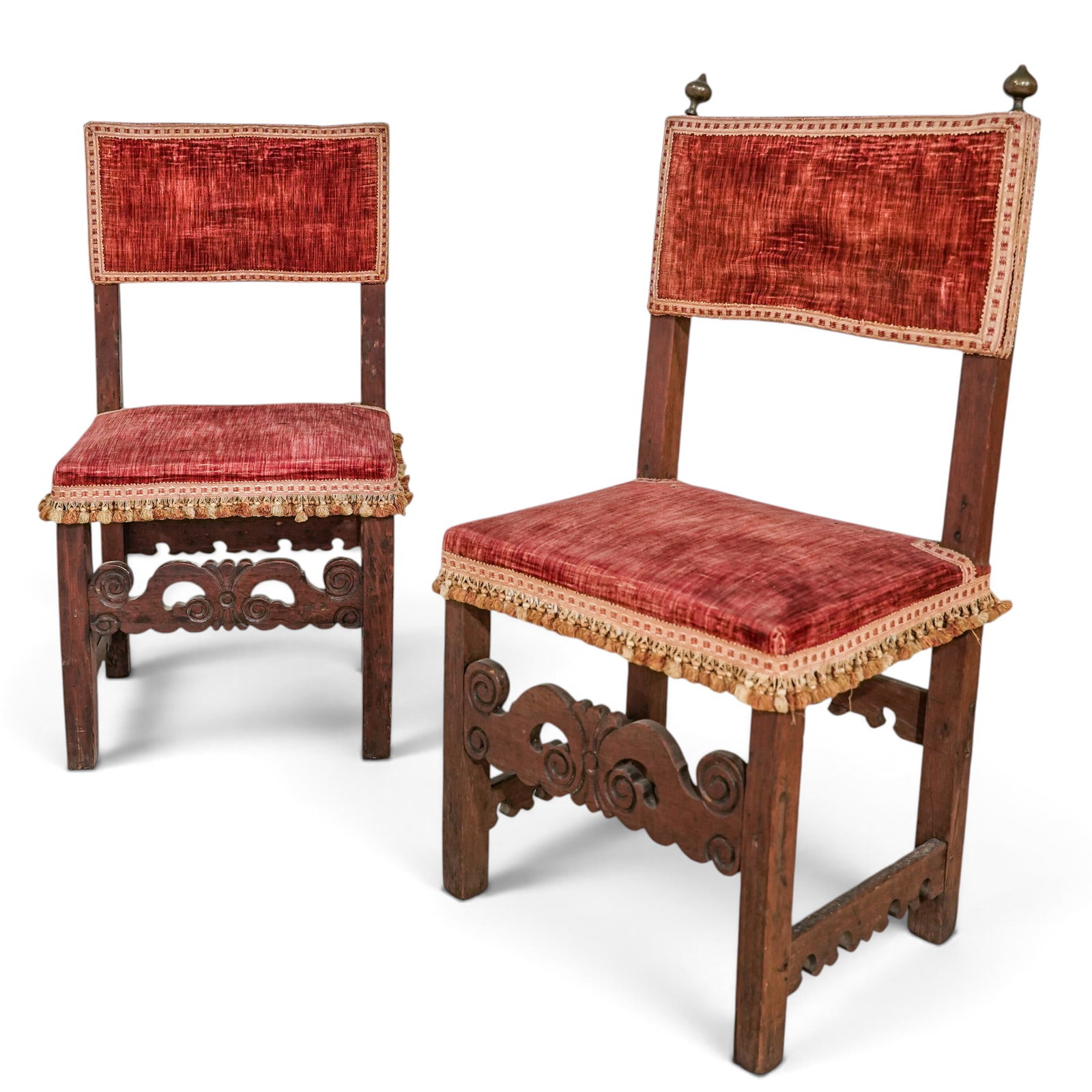 Pair of Italian Renaissance Revival Chairs: Pair of Italian Renaissance Revival Chairs Late 19th Century, Italy Pair of Italian Renaissance Revival carved walnut side chairs, each featuring an elaborately carved frame with scrolling and foliate