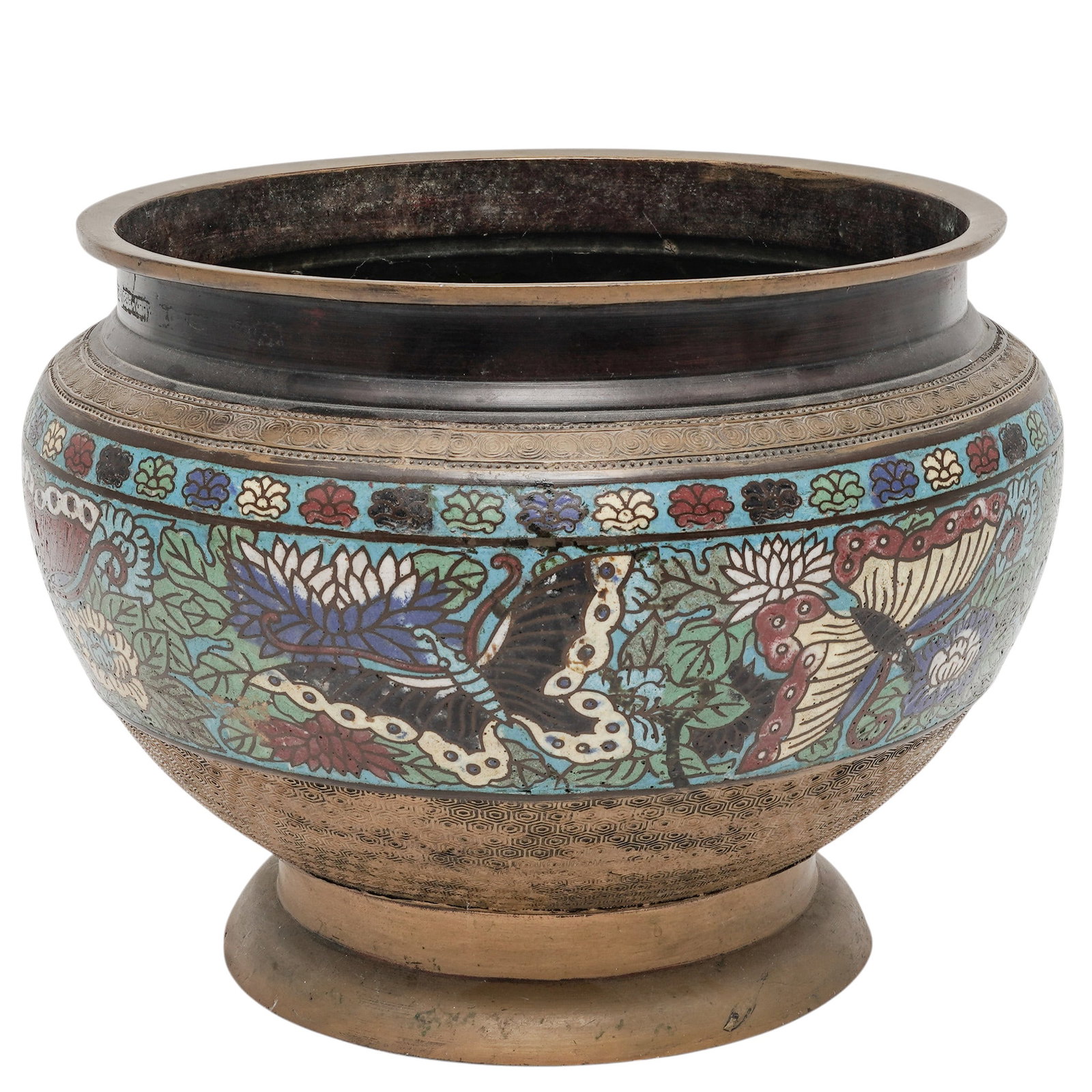 Japanese Meiji Enamel & Brass Cloisonne Jardiniere (1 of 8)