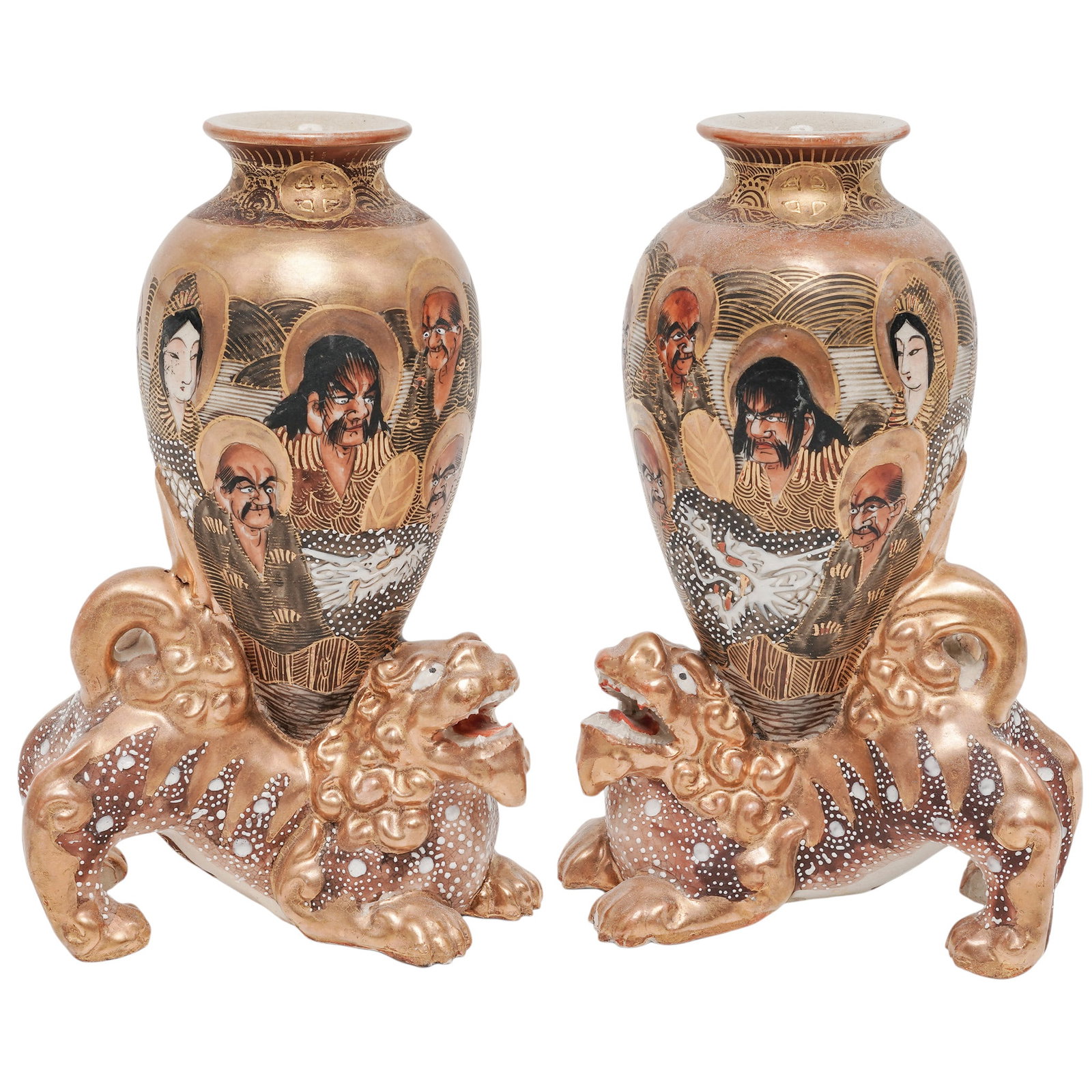Hododa Shoten Satsuma Earthenware Figural Vases w/ Foo Dogs (1 of 8)