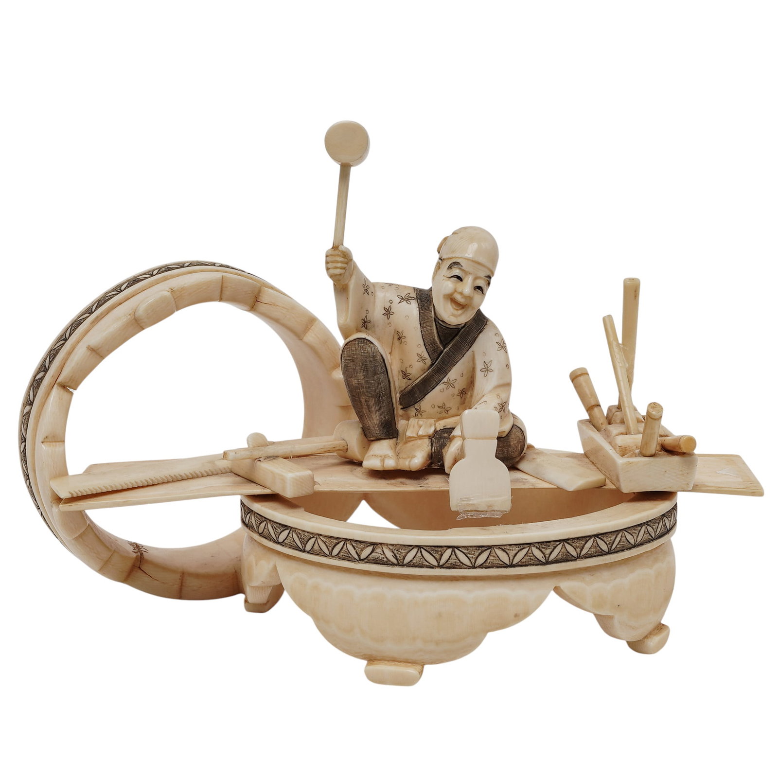 Japanese Okimono Bone Carved Sculpture Signed "Meisho" (1 of 8)