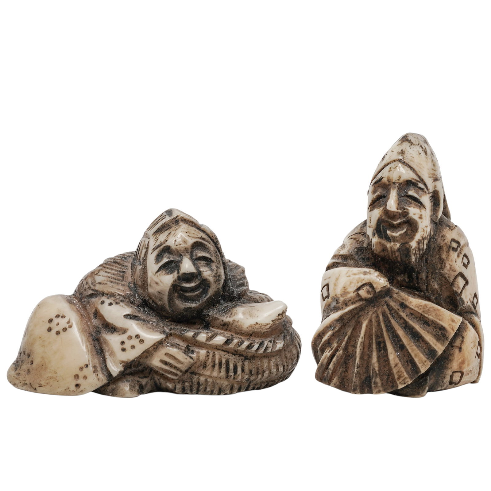 (2 pc) Japanese Carved Bone Figural Netsukes (1 of 7)