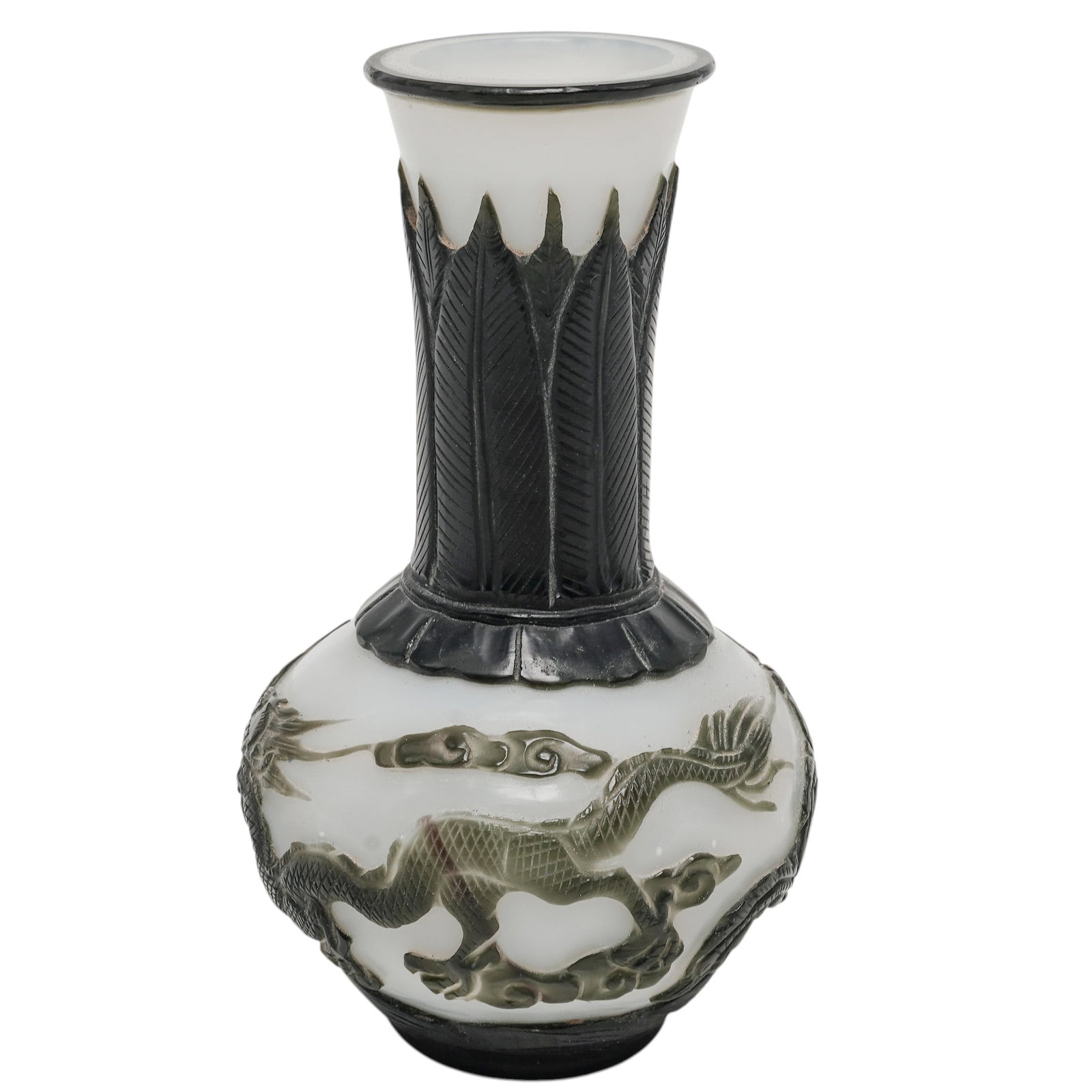 Chinese Dragon & Phoenix Peking Cameo Glass Vase (1 of 8)