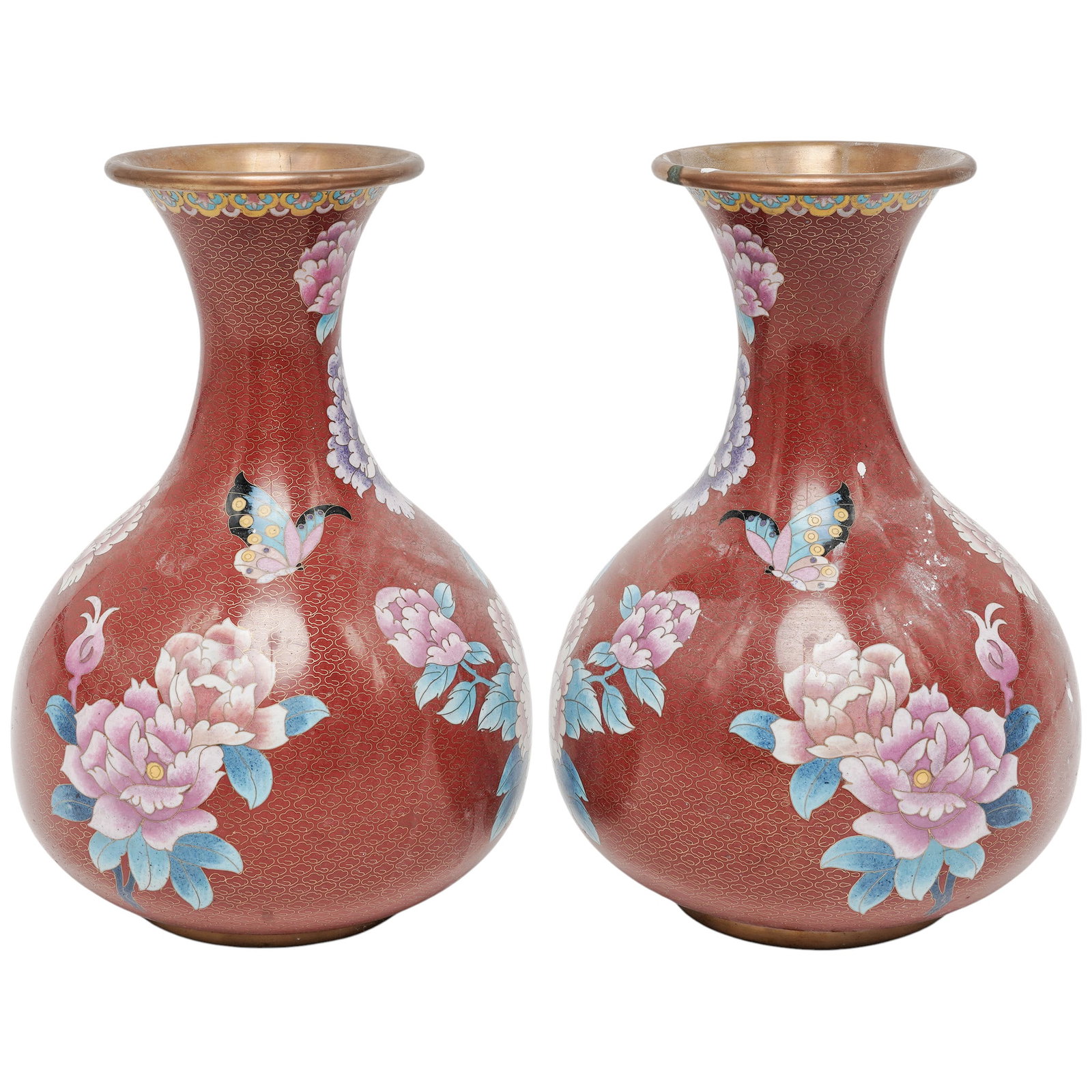 Pair Chinese Cloisonne Floral Vases (1 of 6)
