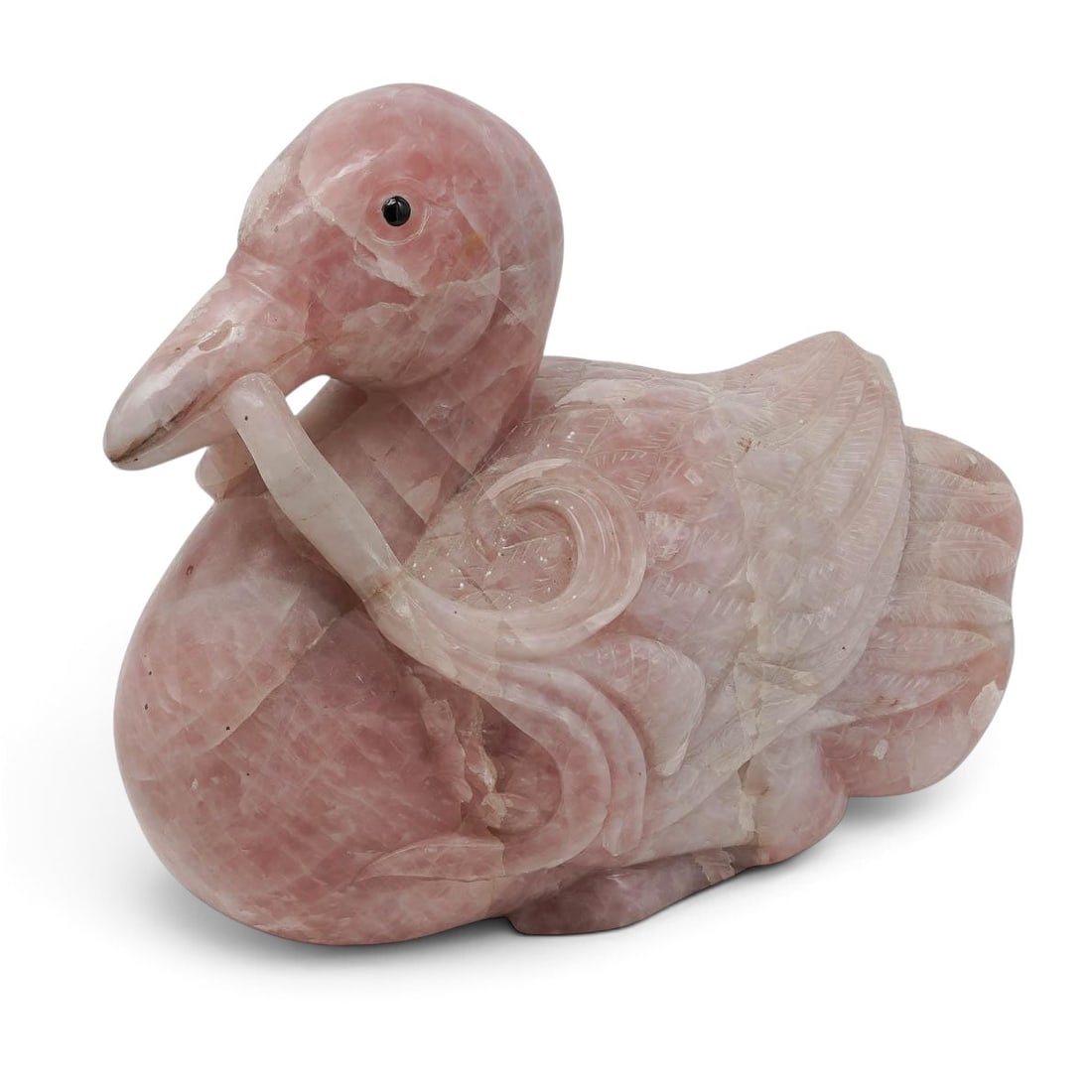 Large Chinese Hand Carved Rose Quartz Duck Sculpture (1 of 9)