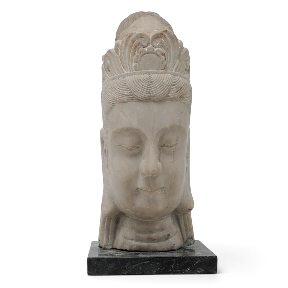 Chinese Carved Alabaster Guanyin Head Sculpture (1 of 6)