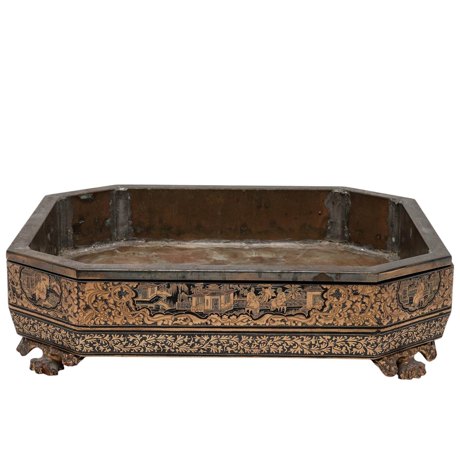 Large Chinese Export Lacquered and Brass Tray (1 of 7)