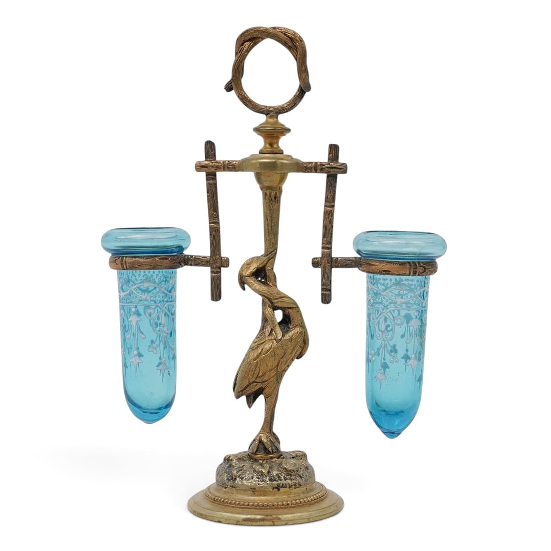 Art Nouveau Bronze Heron & Double Crystal Vase Epergne (1 of 8)