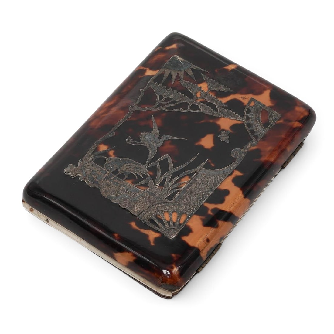 Antique Silver Inlaid Tortoise Hued Card Case (1 of 8)