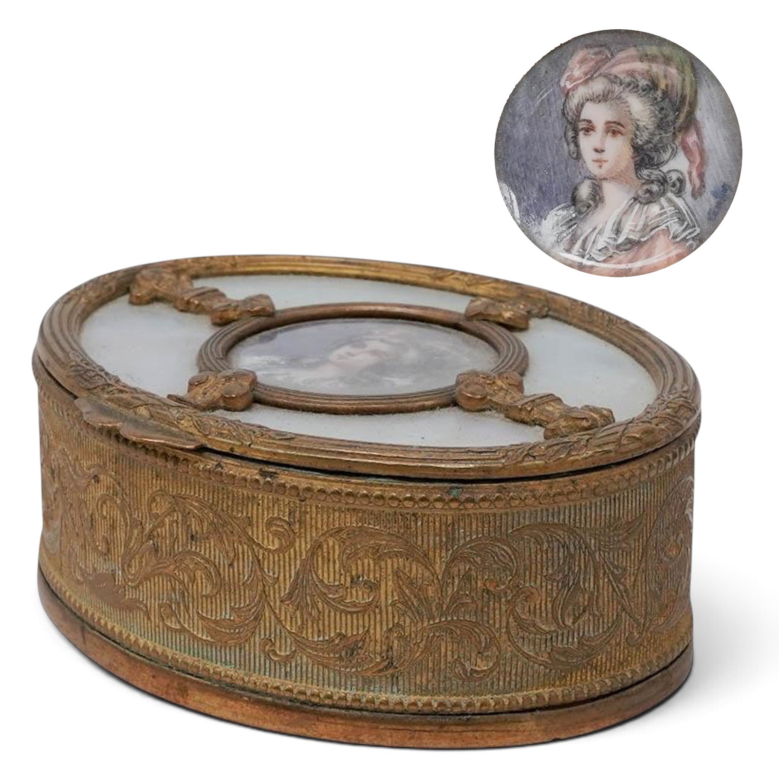 19th Cent. French Ormolu & MOP Portrait Trinket Box (1 of 11)