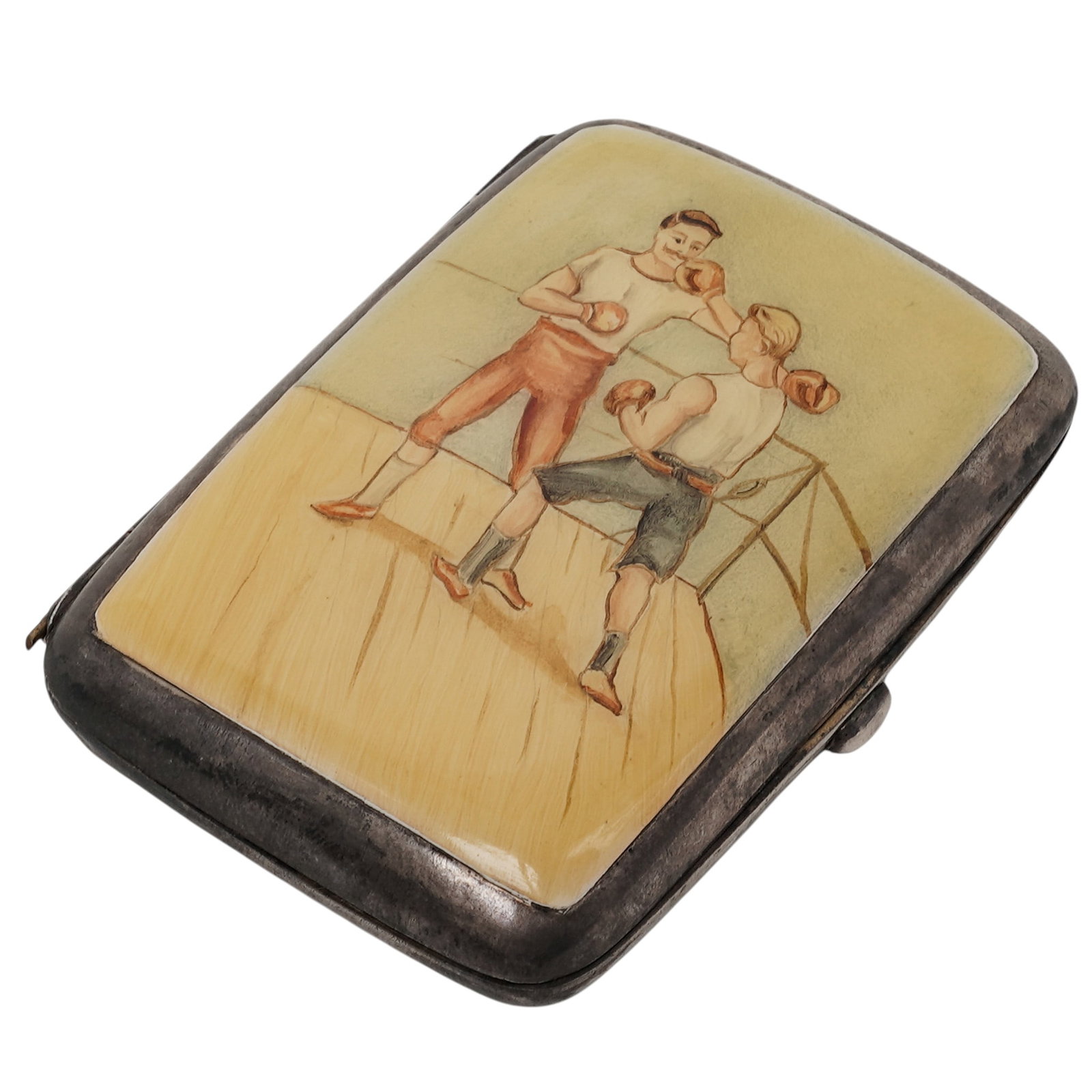 William Hutton & Sons Boxing Scene Sterling Silver Cigarette Case (1 of 9)