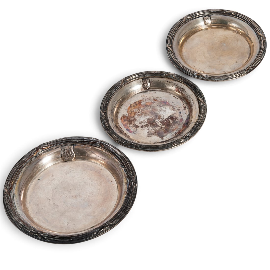 (3 pc) Antique 800 Silver Wine Bottle Coasters (1 of 10)