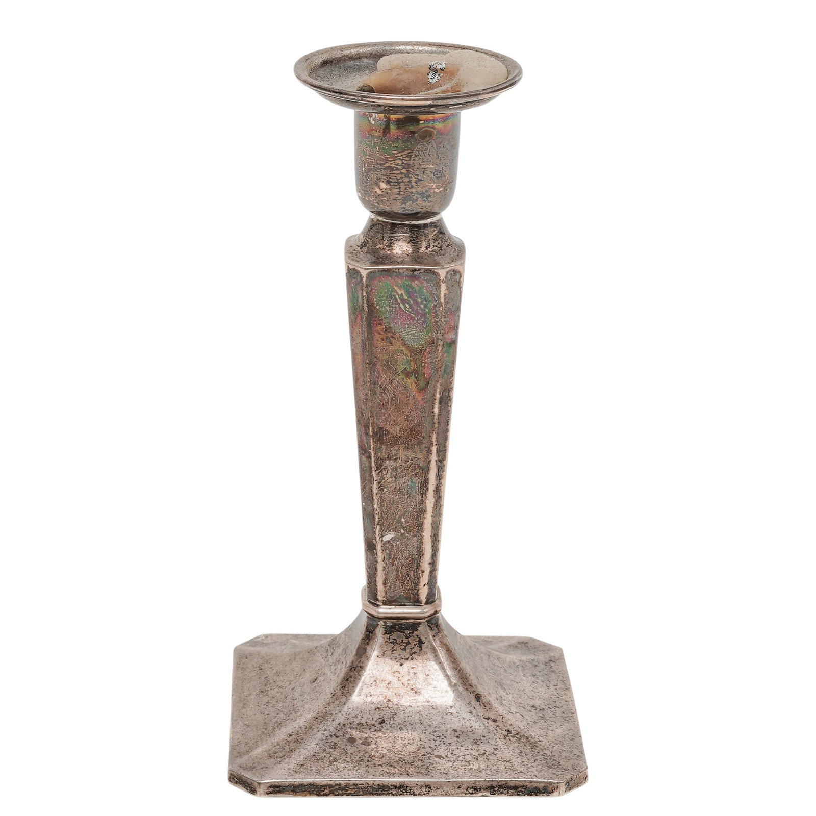 Columbia Silver Co. Sterling Silver Candlestick: Columbia Silver Co. Sterling Silver Candlestick Mid-20th century, USA Vintage Columbia Silver Co. sterling silver candlestick, model 911, featuring a classic mid-century American column-form design.