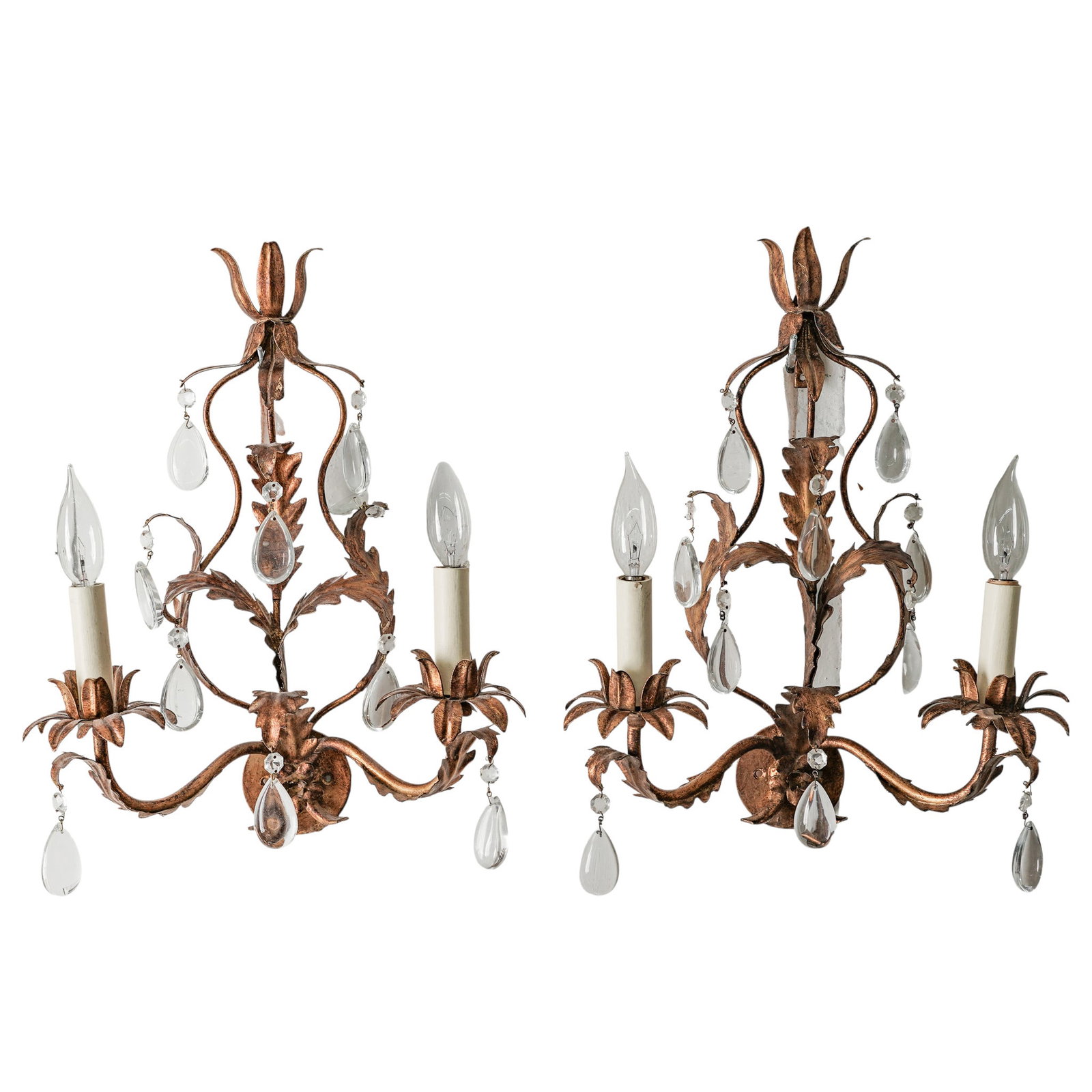 Pair Hollywood Regency Gilt Metal Wall Sconces (1 of 7)