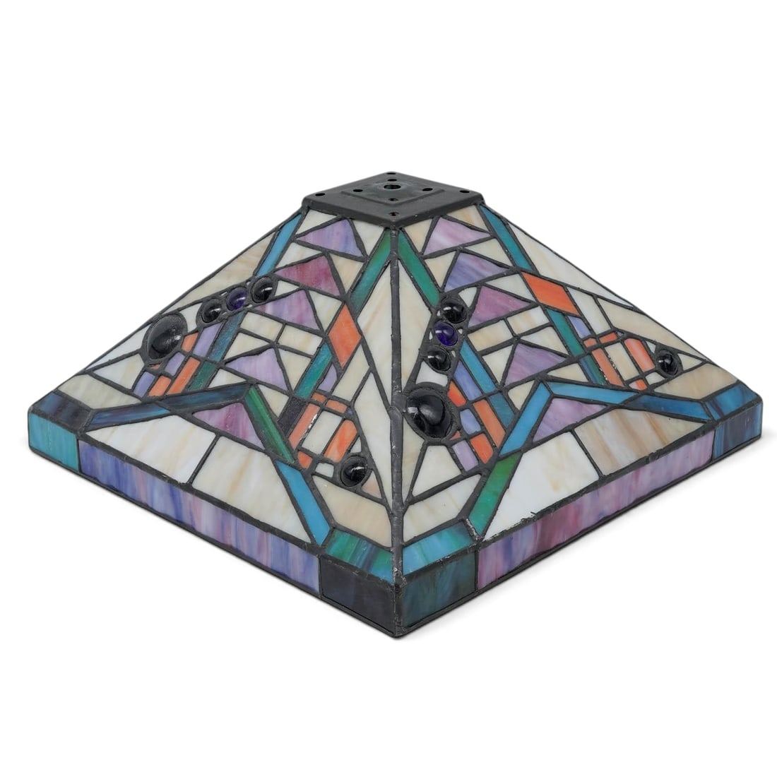 Vintage Leaded Stained Glass Geometric Lamp Shade (1 of 6)