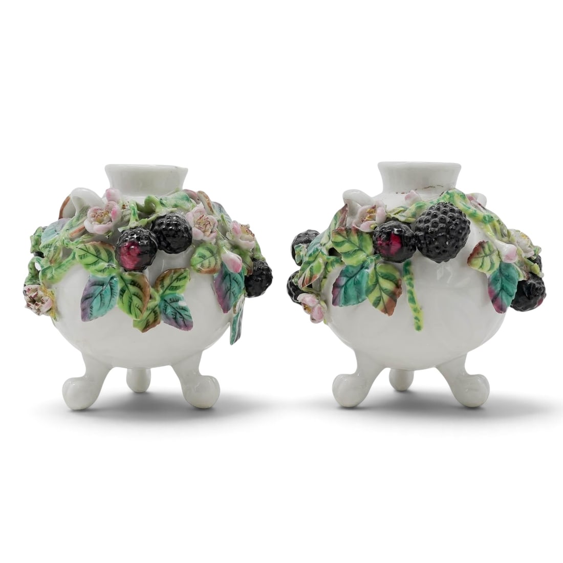 Pair Of Antique Hand-Encrusted Porcelain Tripod Pots (1 of 6)