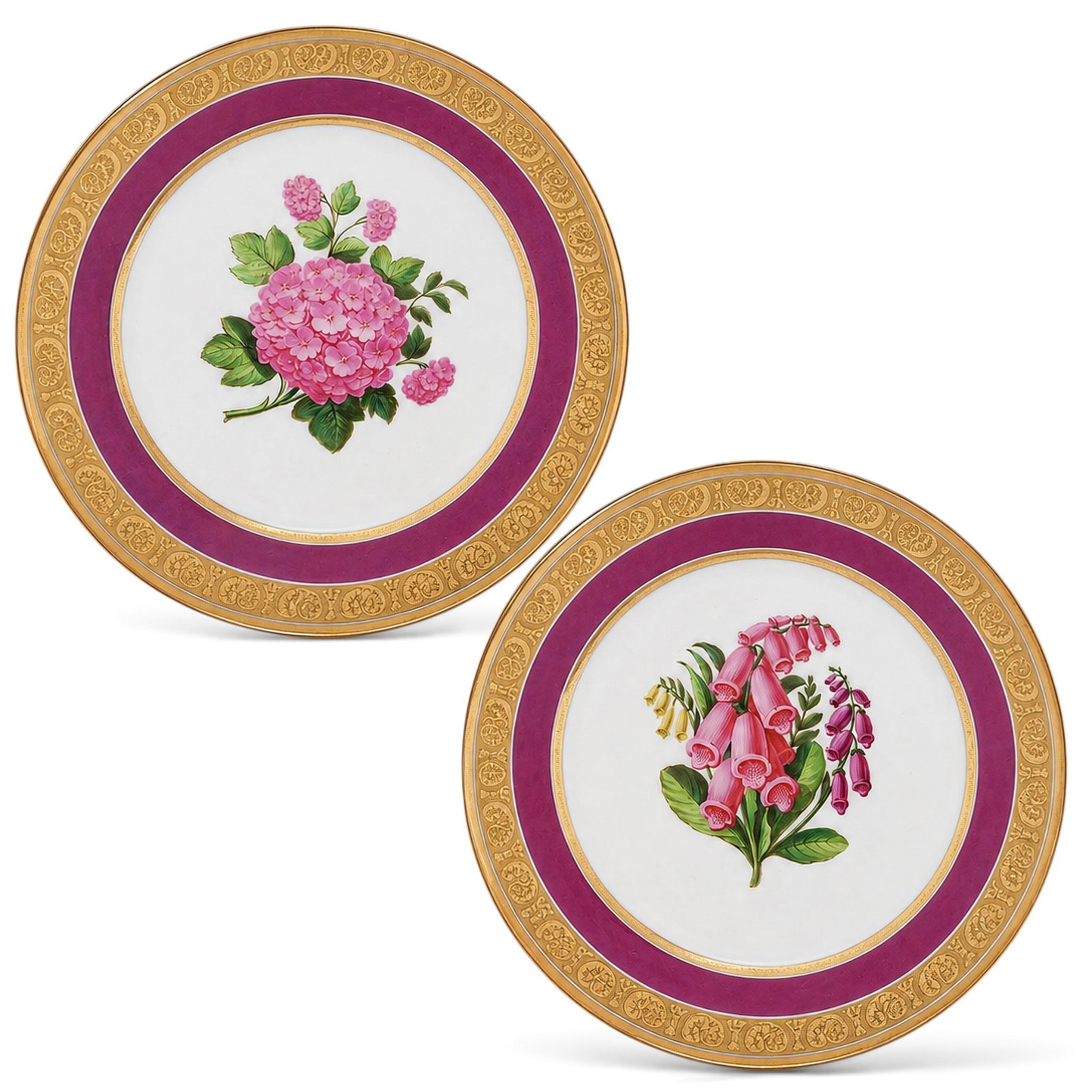 (2pc) Antique Porcelain Botanical Cabinet Plates (1 of 5)