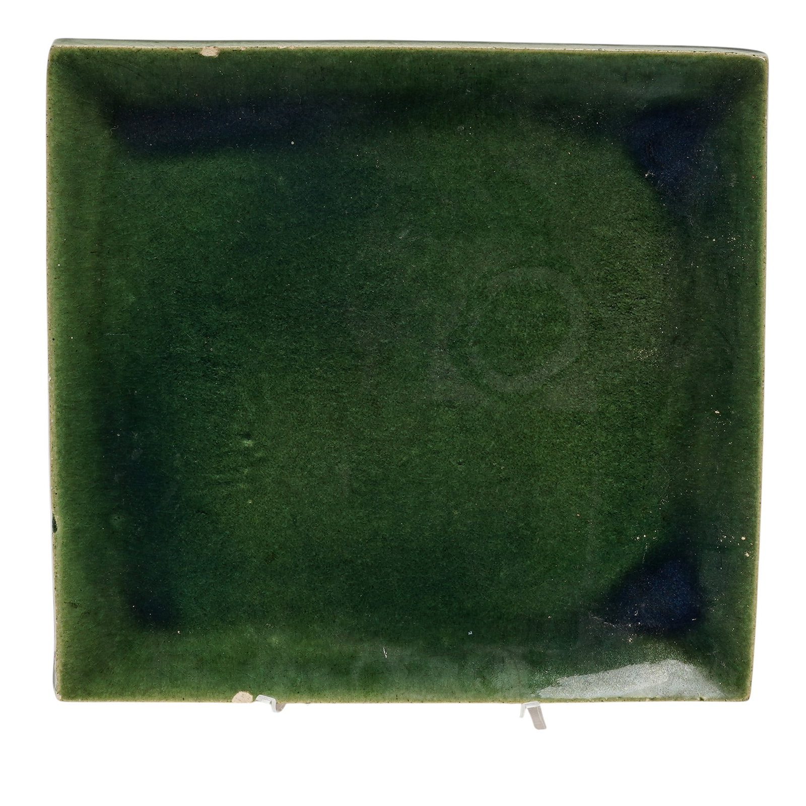 Mid Century Green Glazed Ceramic Square Tray, Signed (1 of 3)