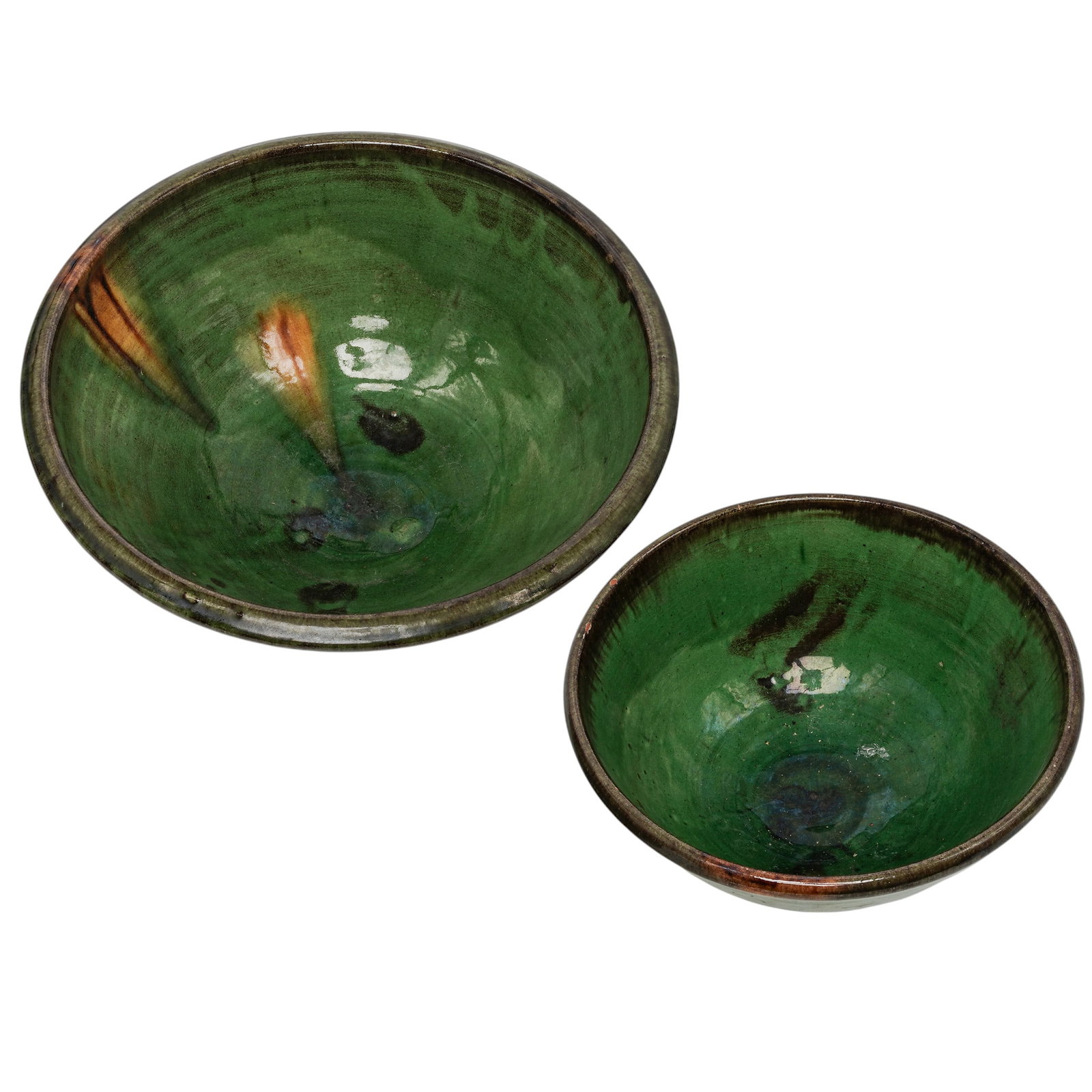 (2 pc) Pair of Cooper Pottery Green Glazed Terracotta Bowls (1 of 3)
