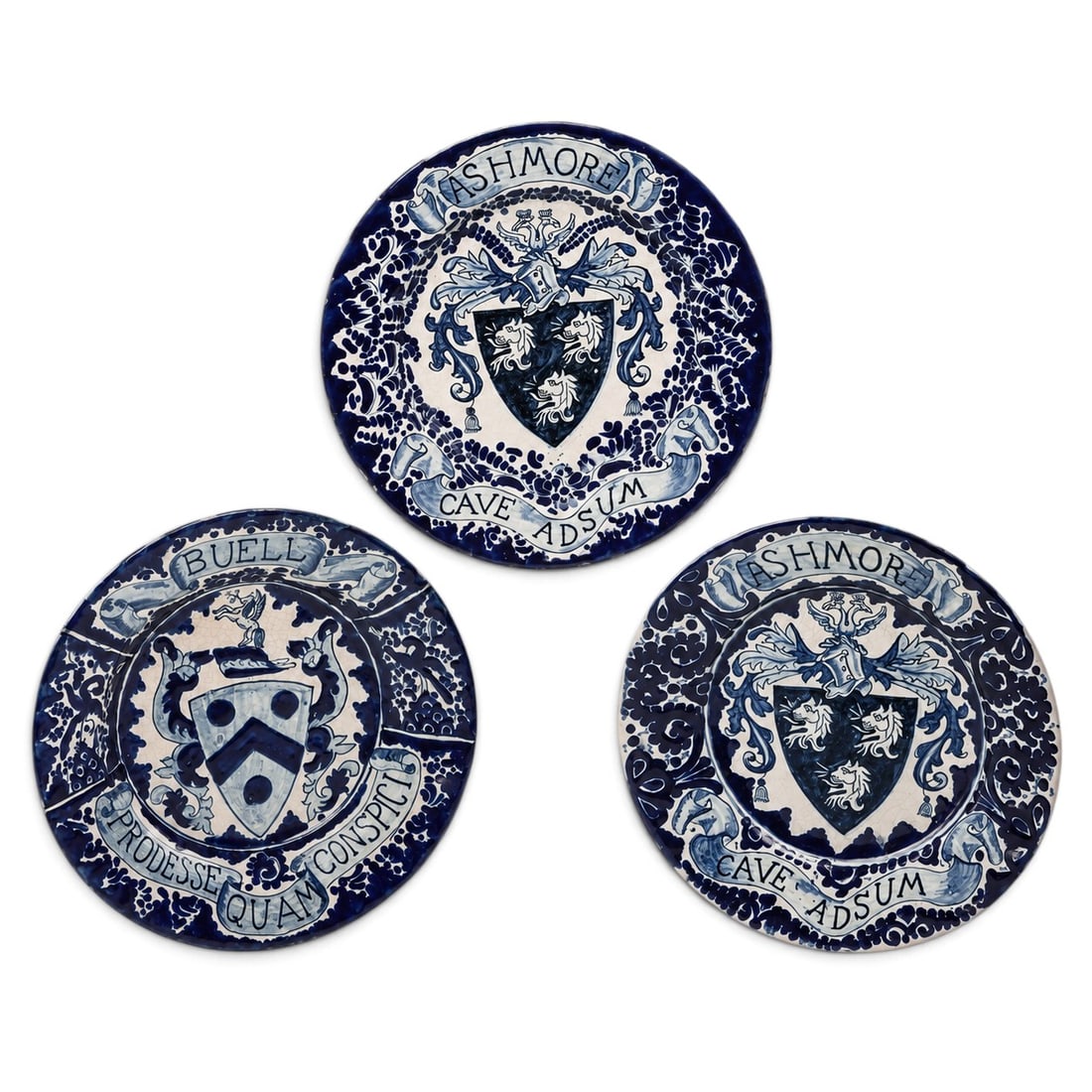 (3 pc) Antique Blue & White Armorial Delftware Chargers (1 of 4)