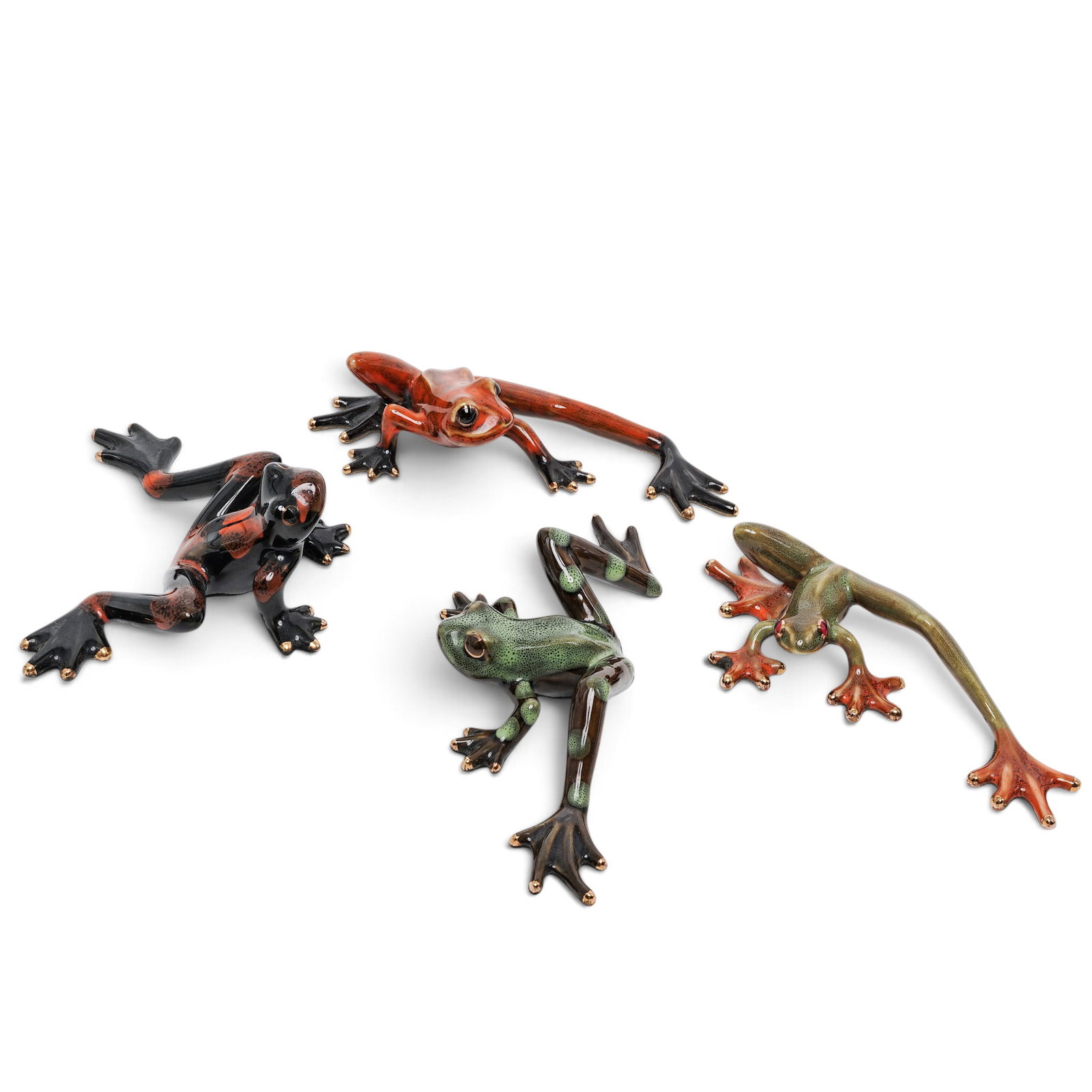 (4 pc) Green Tree Art Pottery Frogs, Golden Pond Collection (1 of 6)