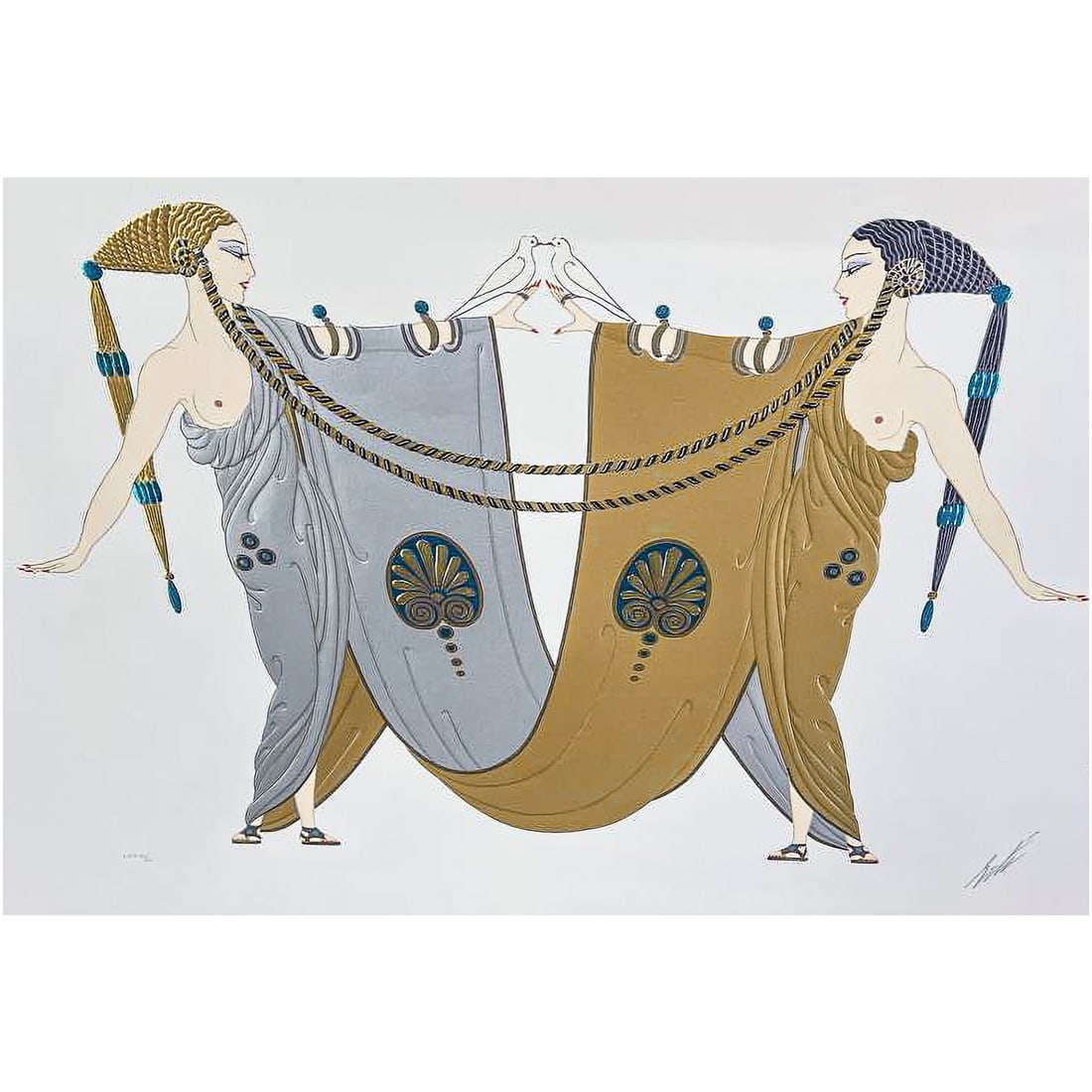 Romain De Tirtoff 'Erte' (Russian/French, 1892) "Sisters" Serigraph: Romain De Tirtoff 'Erte' (Russian/French, 1892) "Sisters" Serigraph Early 20th Cent., France Romain De Tirtoff 'Erte' (Russian/French, 1892-1990) serigraph in color with metallic embossing on wove pap