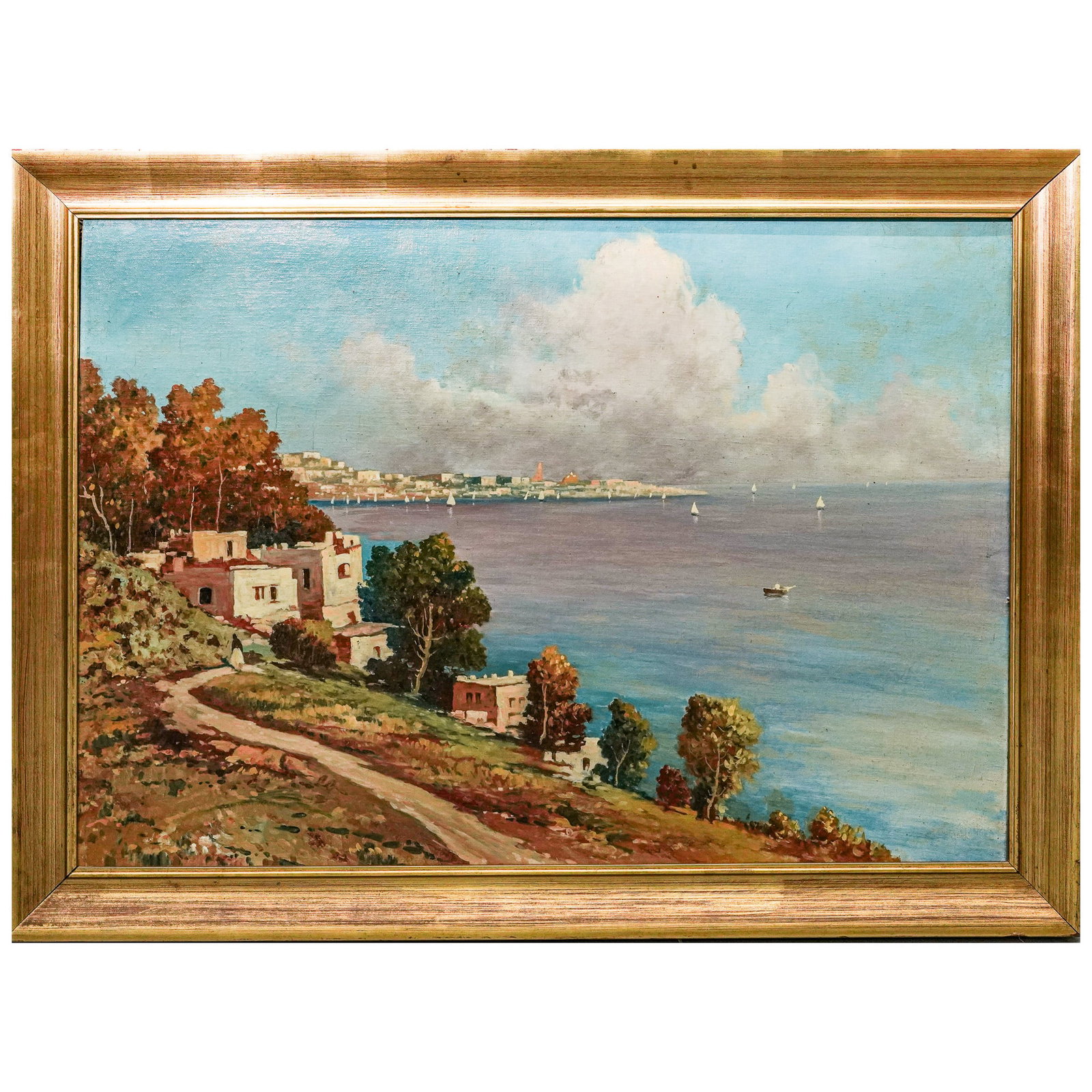 Vintage Mediterranean Coastal Landscape, Oil on Board (1 of 3)