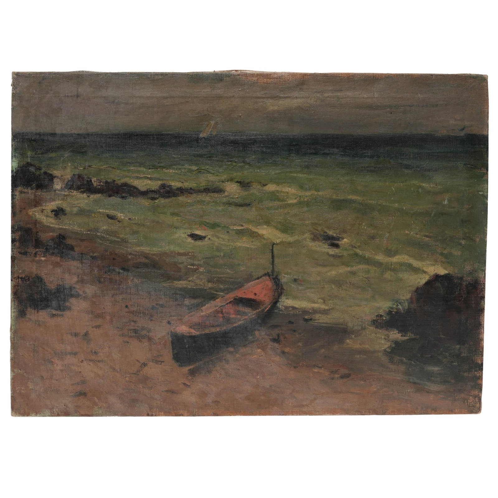 Antique Coastal Seascape Oil On Canvas (1 of 3)