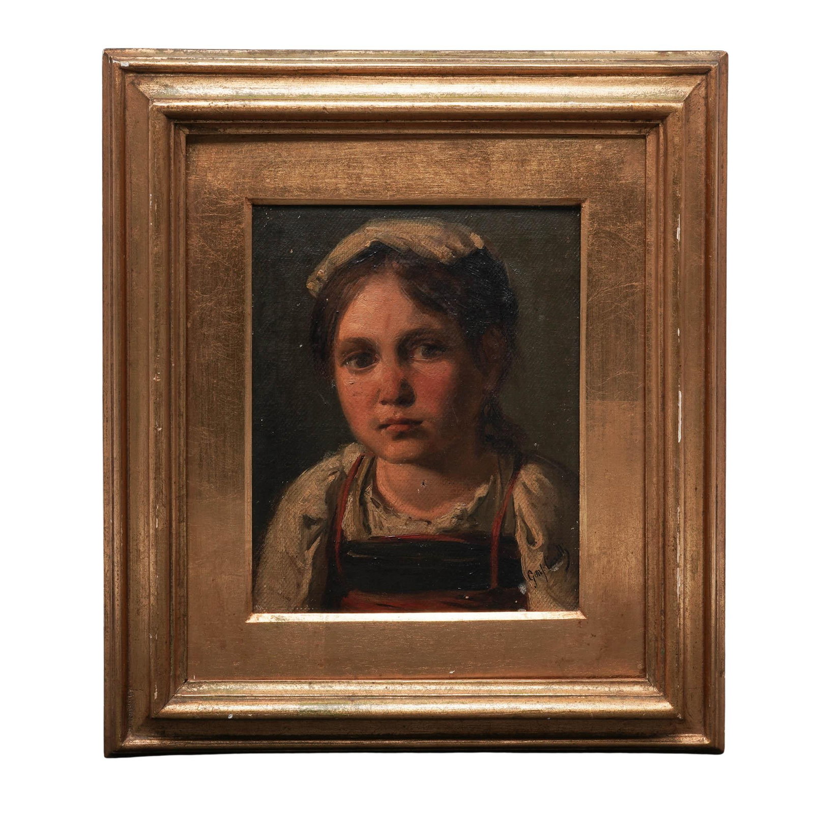 19th Cent. Oil On Canvas Portrait Painting. Signed: 19th Cent. Oil On Canvas Portrait Painting. Signed 19th Cent. European This antique, 19th-century European oil portrait—painted in the Realist genre—features a young girl and is characterized by d