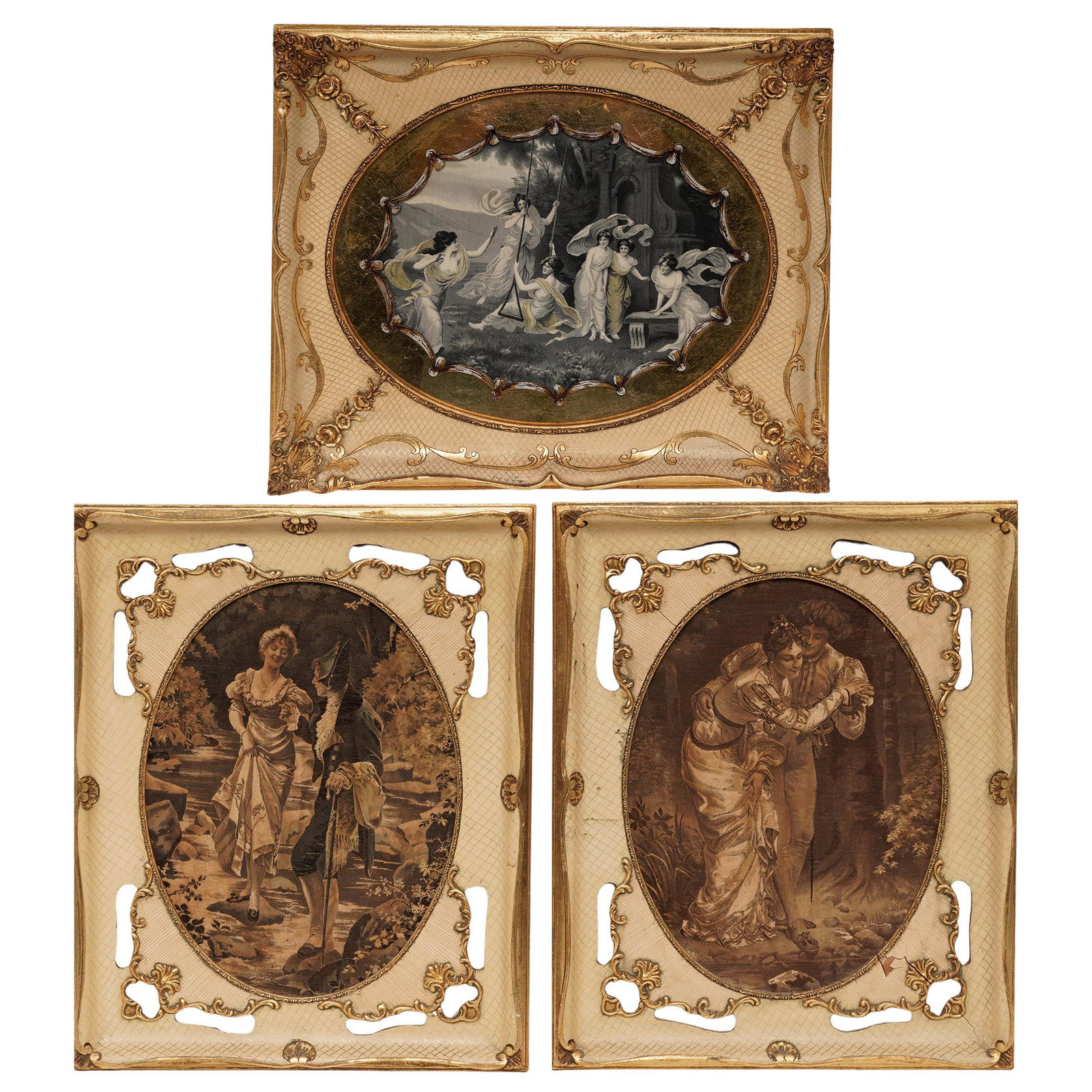 (3 pc) Grouping of Neyret Frères Framed Woven Silk Tapestries: (3 pc) Grouping of Neyret Frères Framed Woven Silk Tapestries Late 19th Century, France A grouping of three decorative framed woven silk tapestries produced by French weavers Neyret Frères of Saint-