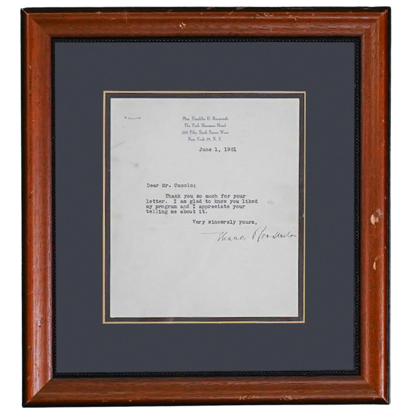 Eleanor Roosevelt 1951 Framed Signed Correspondence (1 of 5)