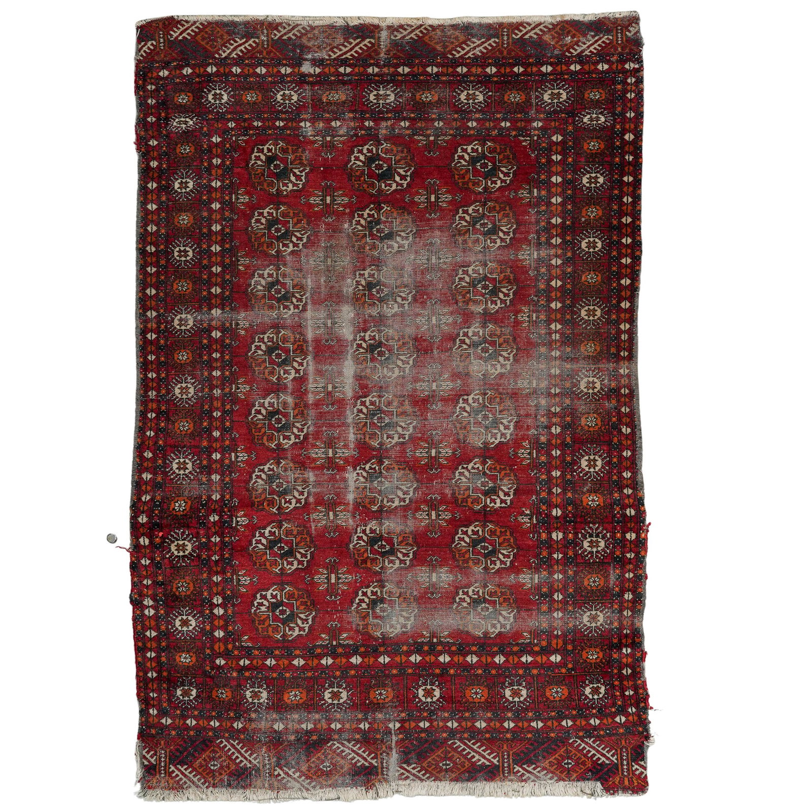 Antique Turkmen Elephant Foot Wool Rug: Antique Turkmen Elephant Foot Wool Rug 19th Cent, Middle East Turkmen elephant foot medallion wool rug. Provenance: Private Estate NY, NY L 74" x W 49.5"