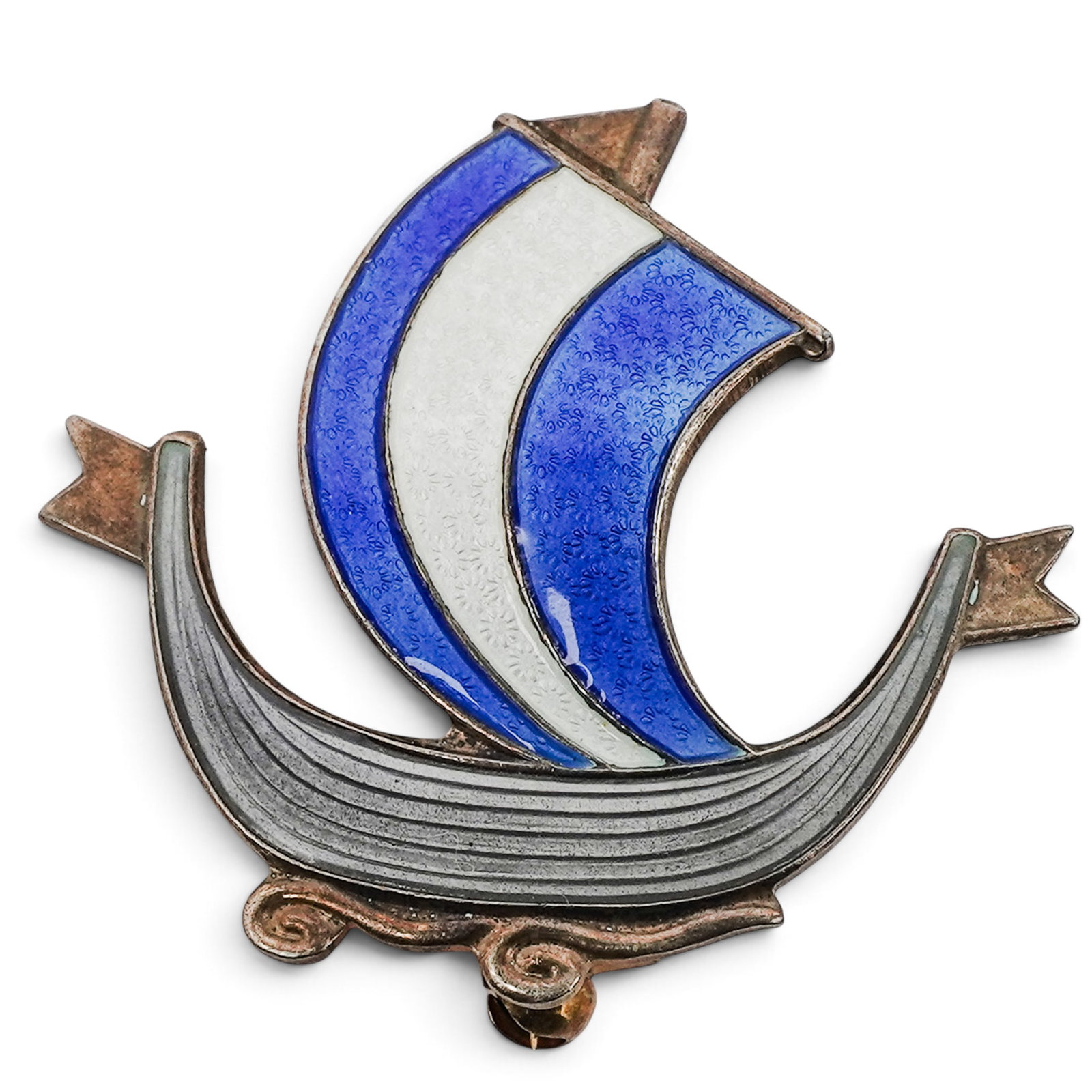 Norwegian Sterling Silver Enamel Viking Ship Brooch (1 of 3)