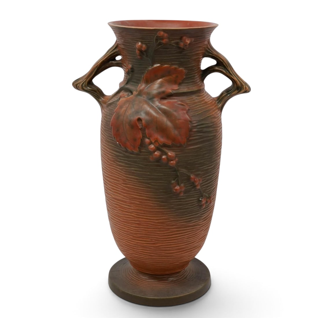 Antique Roseville Pottery Brown Bushberry Floor Vase (1 of 9)