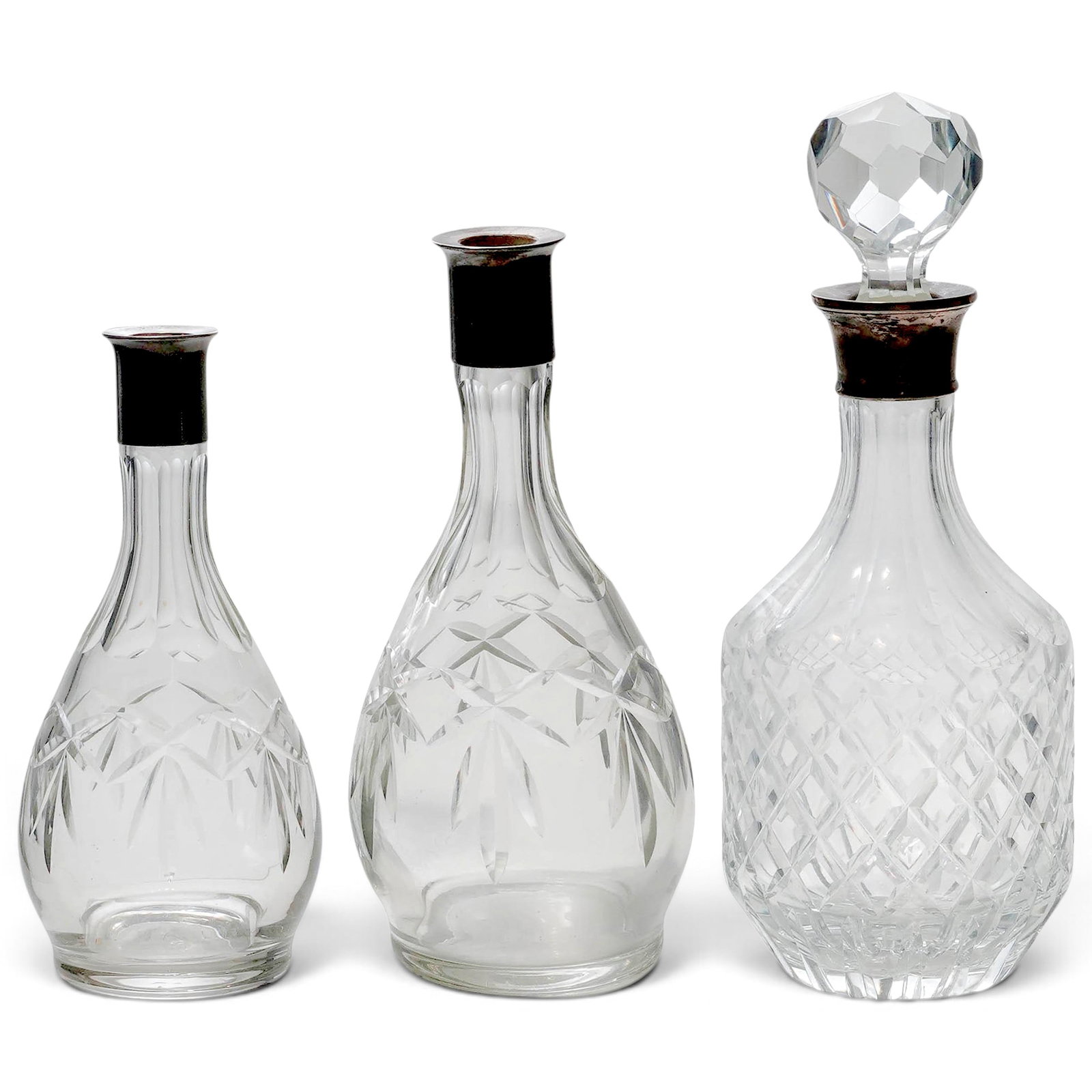 (3 pc) Vintage Silver Plated Mounted Glass Decanters (1 of 4)