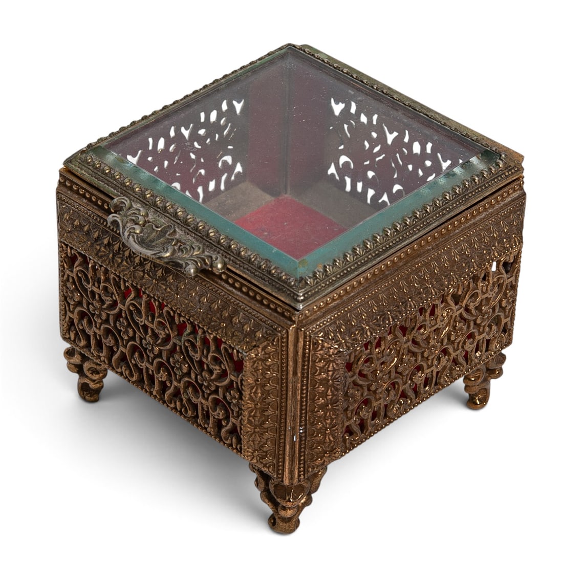 Vintage Gilt Brass & Beveled Glass Jewelry Casket (1 of 10)